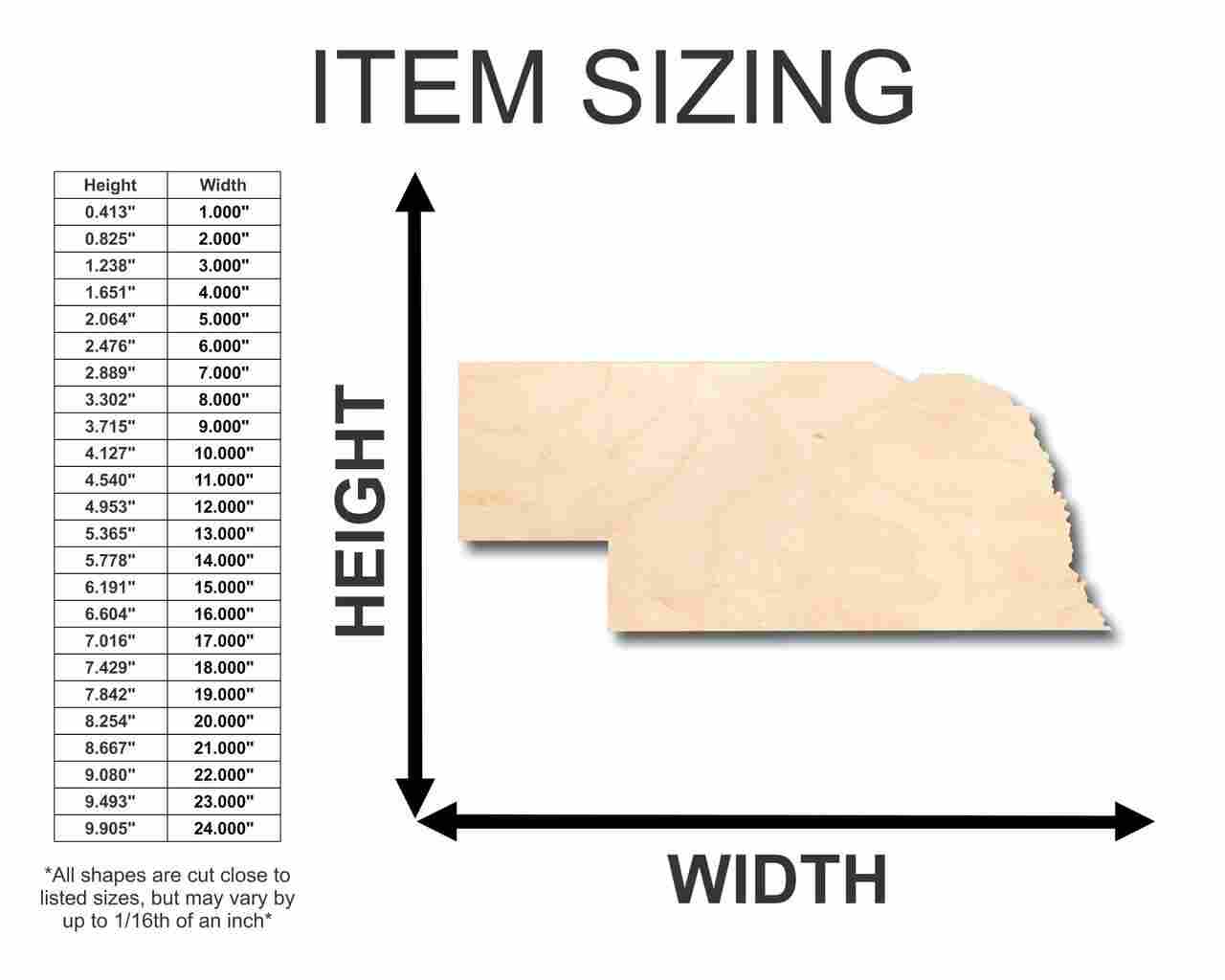 Unfinished Baltic Birch Plywood Nebraska State Shape Craft Item for Up to 46 DIY Projects