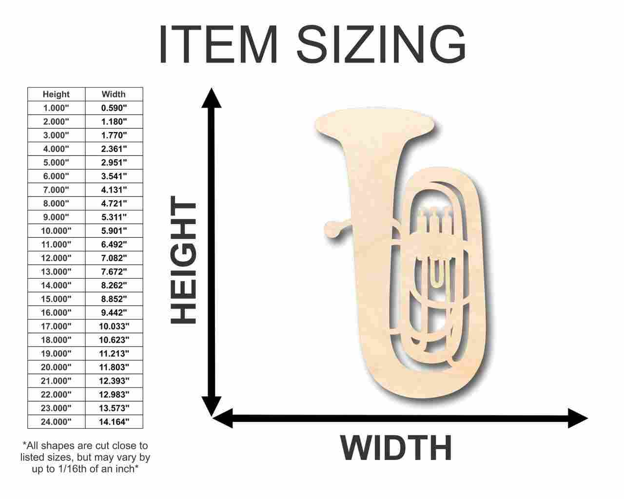 Unfinished Baltic Birch Wood Tuba Shape for Music and Craft Projects, Ideal for up to 46 DIY Endeavors