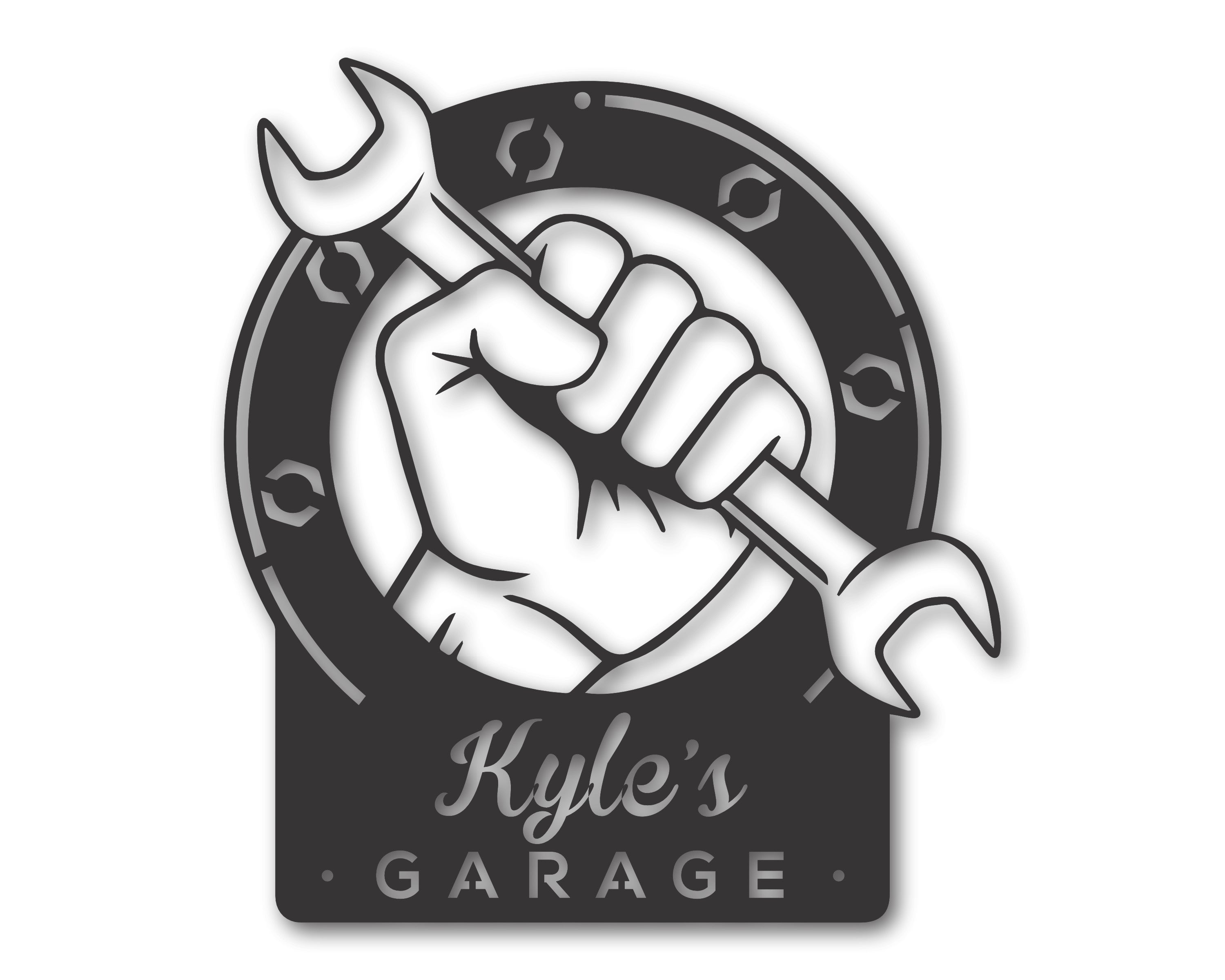 Customizable Personalized Metal Garage Decorative Wrench Sign with 15 Color Choices