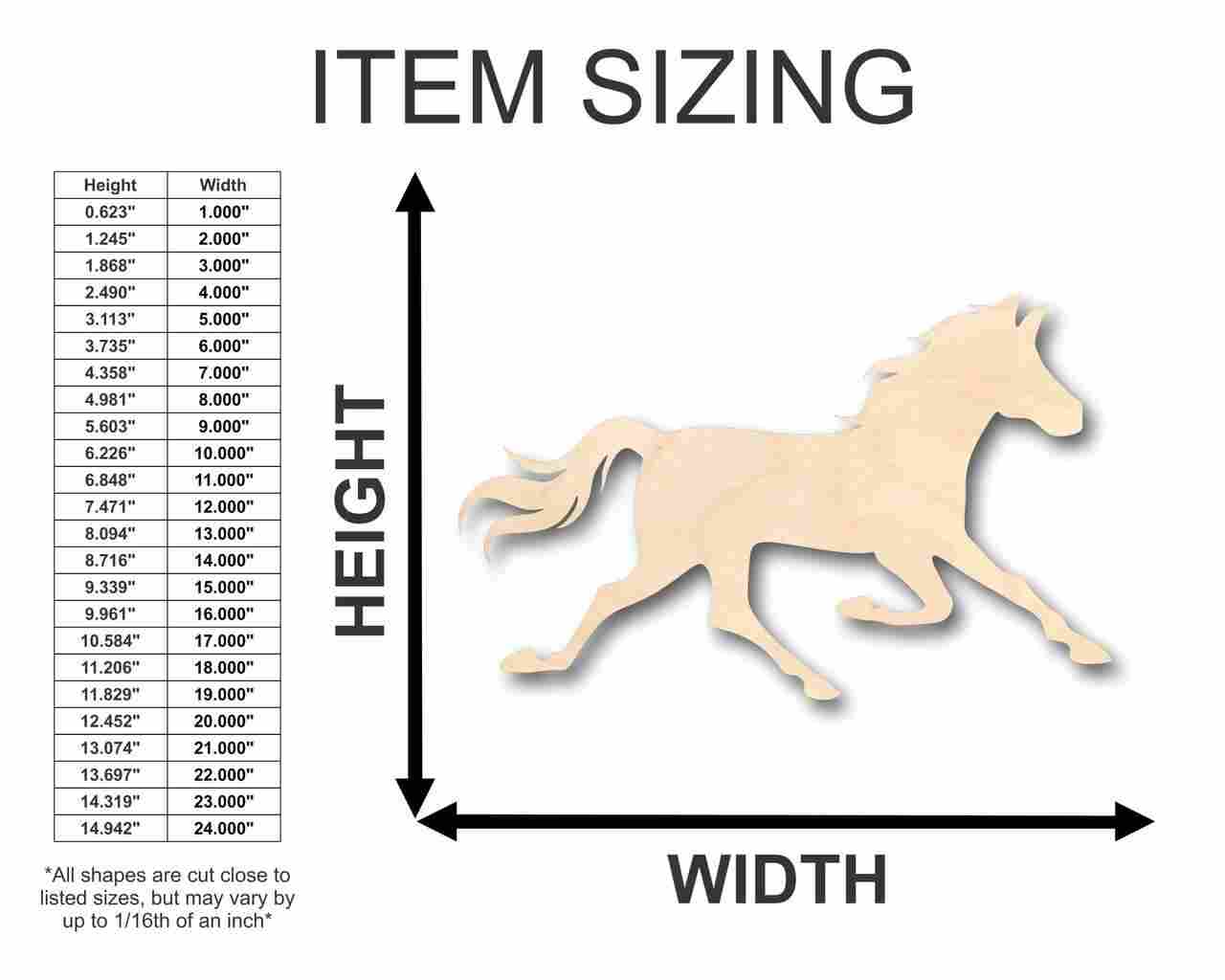 Unfinished Wood DIY Craft - Running Wild Horse Shape for Sports and Farm Animal Decor - Sizes Up to 46 Inches
