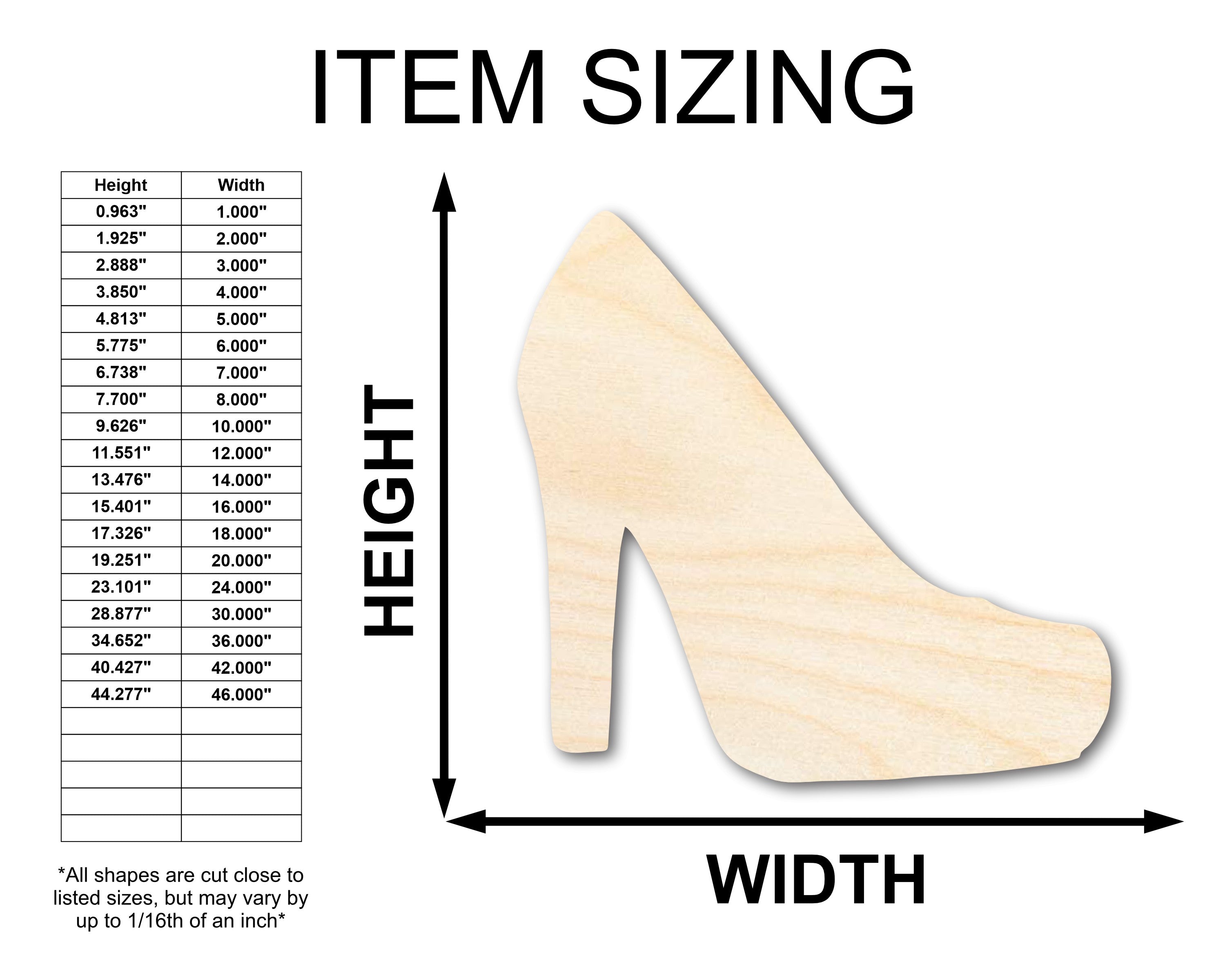 DIY Unfinished Baltic Birch Wood High Heel Shoe Shapes (Up to 36")