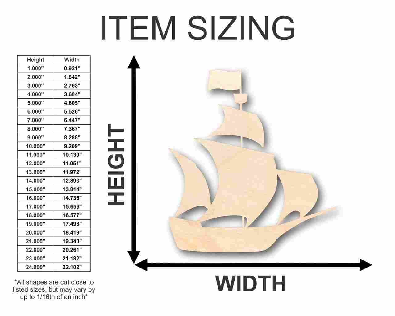 DIY Unfinished Wood Pirate Ship Shape for Crafts, Up to 46 Inches