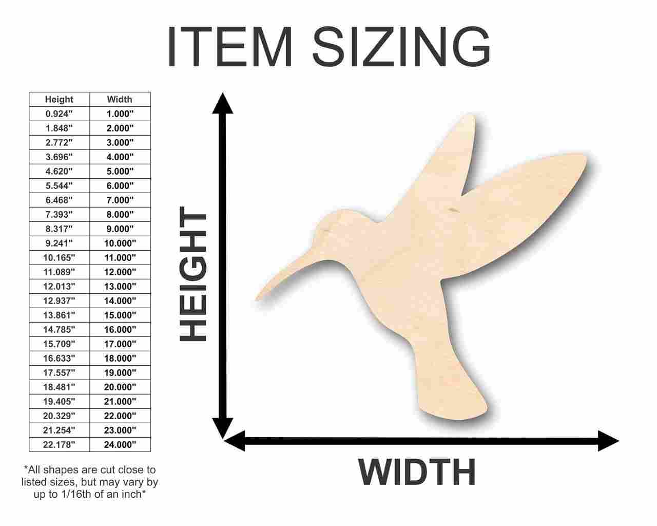 DIY Unfinished Baltic Birch Wood Hummingbird Shapes up to 24 Inches