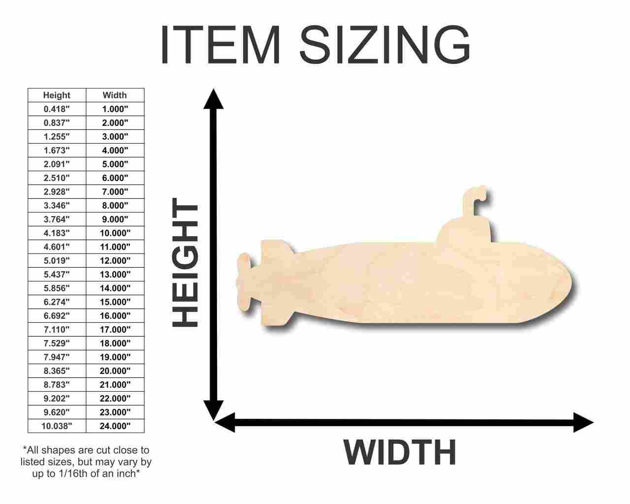 Unfinished DIY Wood Submarine Shapes for Ocean, Beach, and Nursery Crafts up to 46 Inches