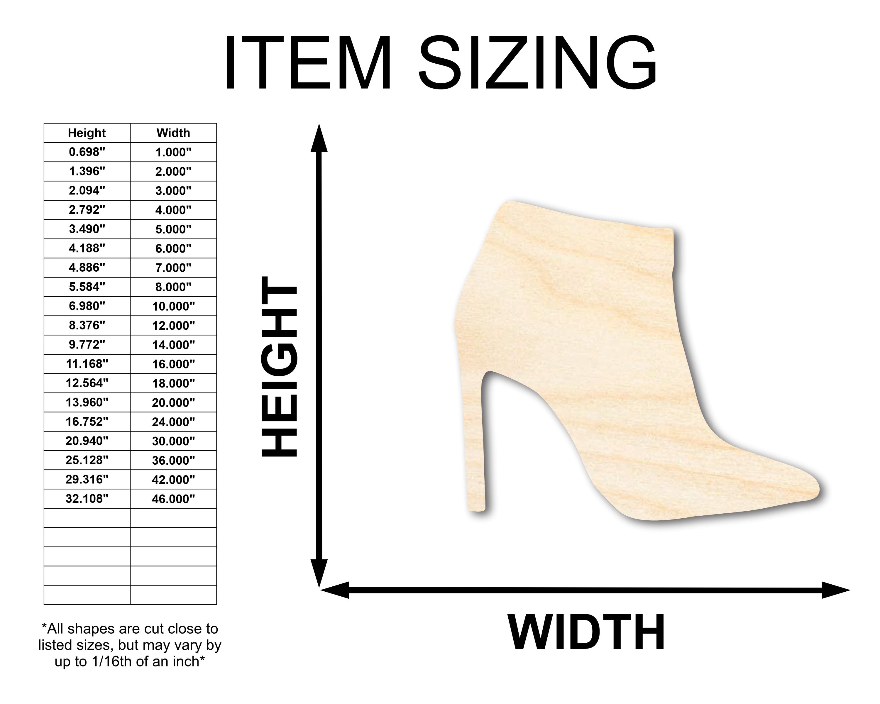 DIY Unfinished Wood Stiletto Bootie Shapes - Up to 36 Inches for Crafts