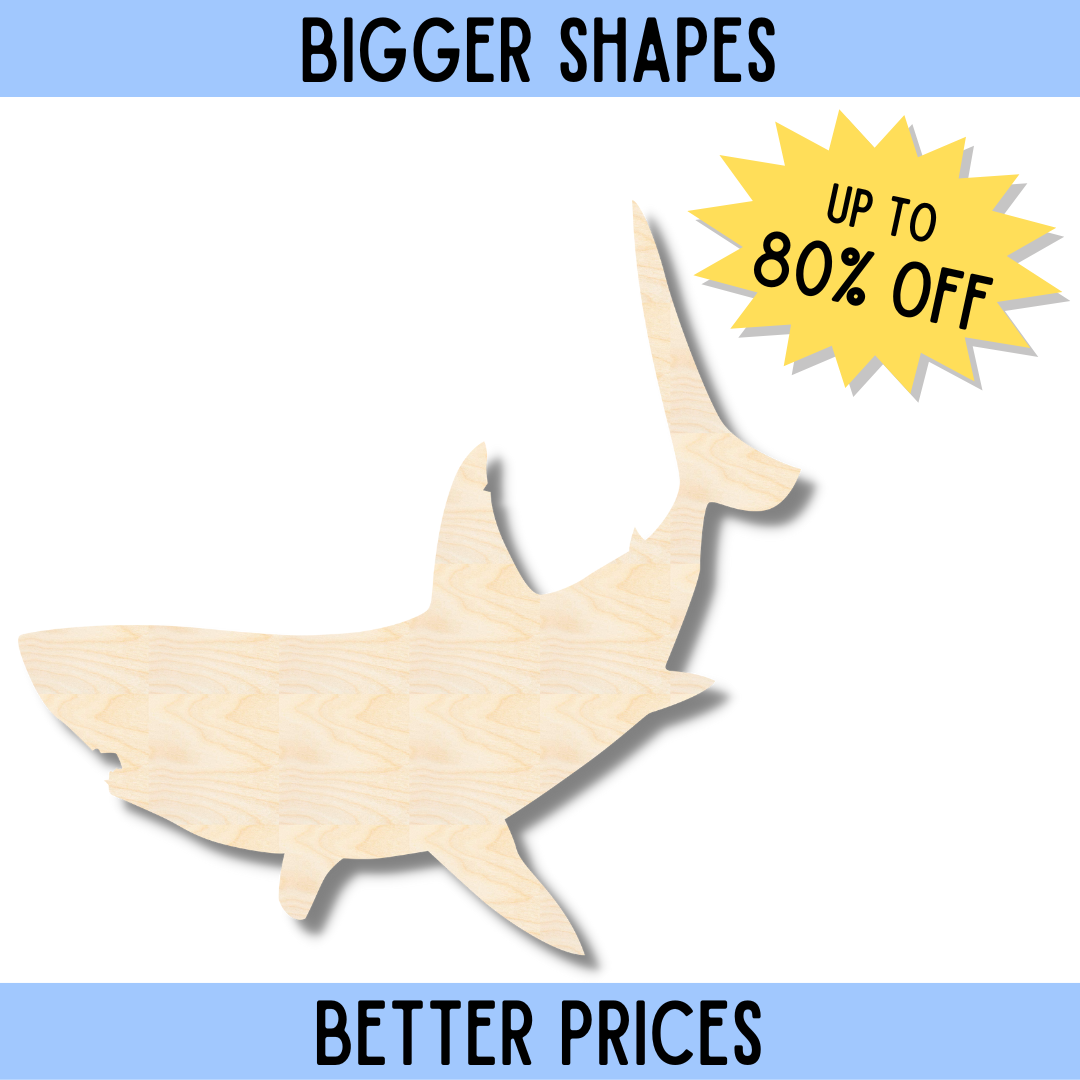 Enhanced DIY Craft Cutout: Unfinished Wood Shape of a Great White Shark in the Bigger Better Collection