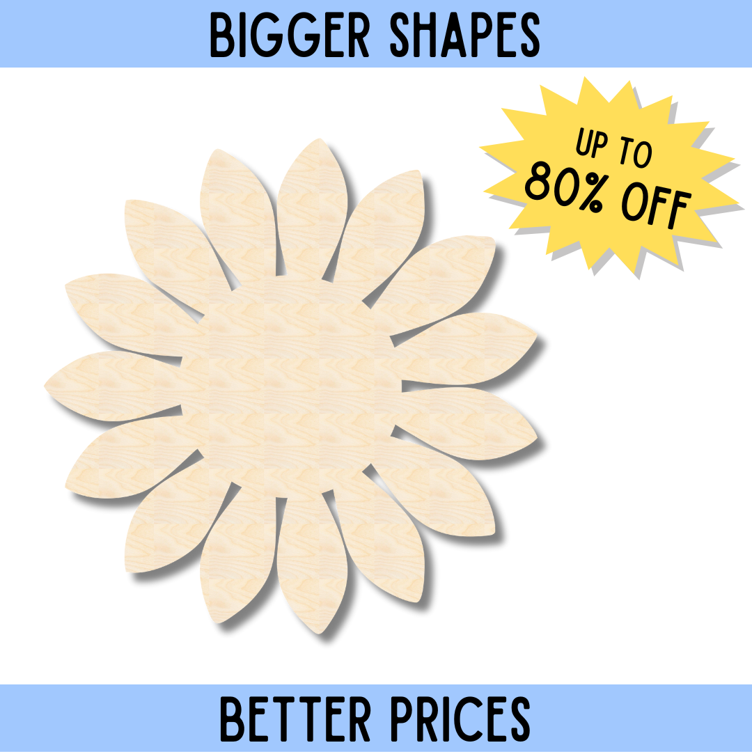Large and Superior Unfinished Wood Sunflower Shape for DIY Craft Cutouts