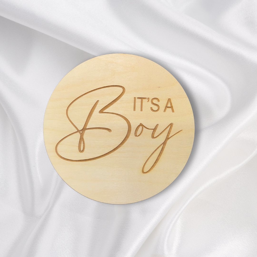 Engraved Round Wood Cutouts for Boy Announcement | 1/4 Inch Thick