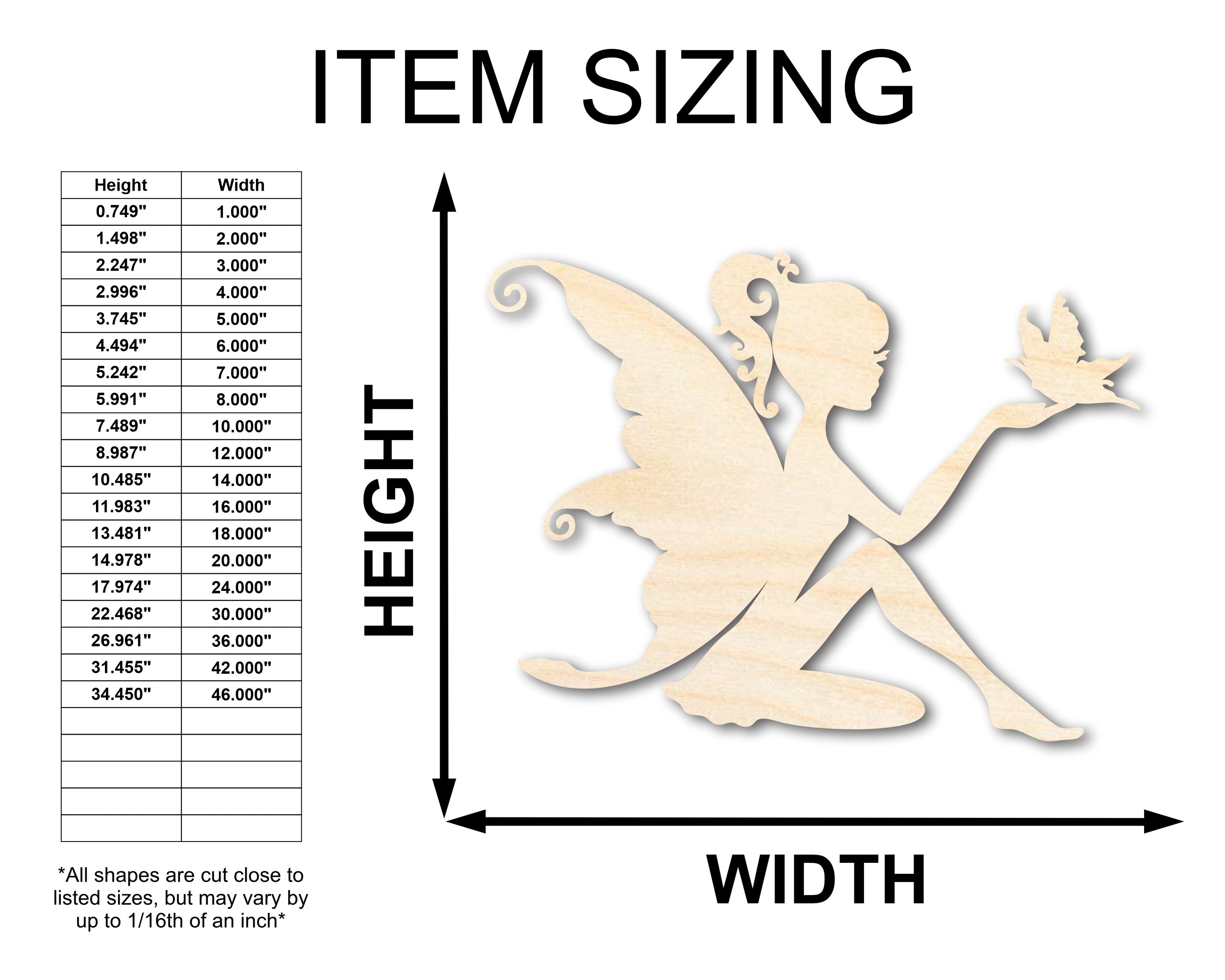 Unfinished Baltic Birch Wood Fairy Shapes for Crafts - Up to 36 Inches