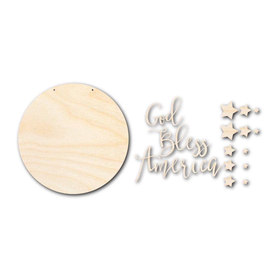 Unfinished Wood God Bless America Front Door Sign Craft Kit | 1/4-Inch Thick Wood Craft Cutouts for DIY Home Decor