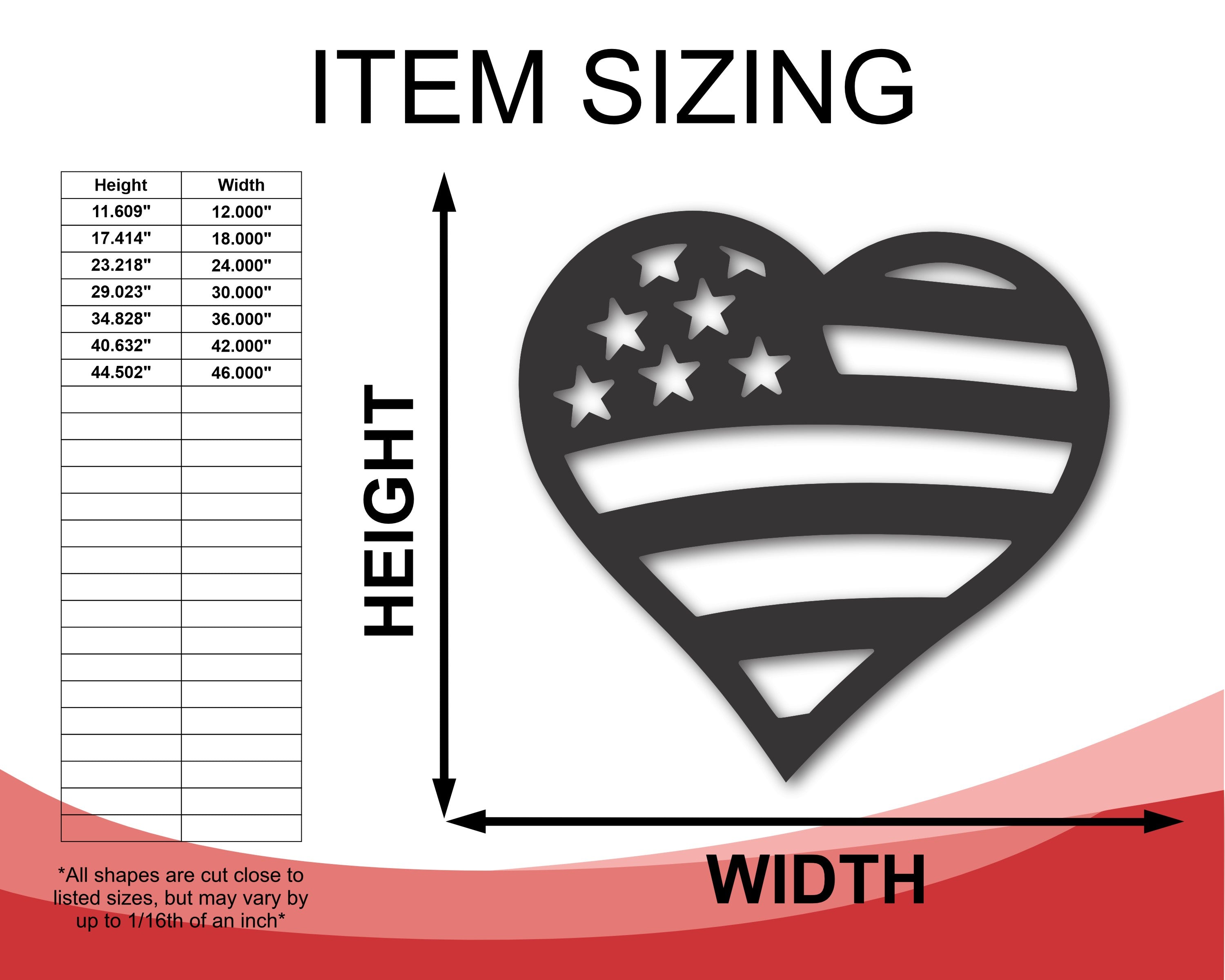 Decorative Metal American Flag Heart Sign for Indoor and Outdoor Use with Up to 46 Inches Size and Over 20 Color Choices