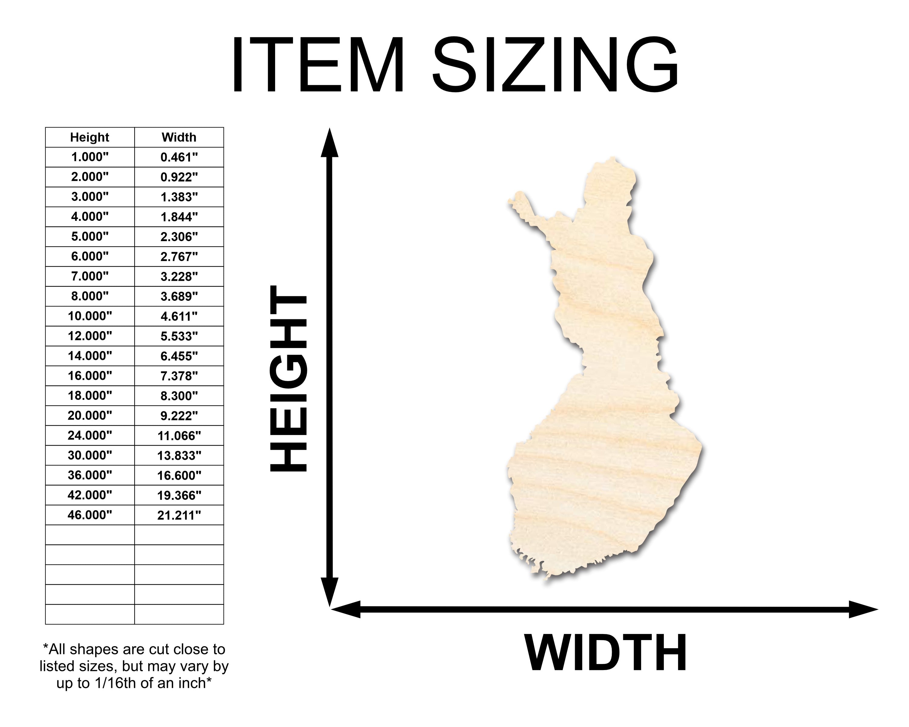 DIY Scandinavian Unfinished Wood Finland Country Shape up to 46 Inches