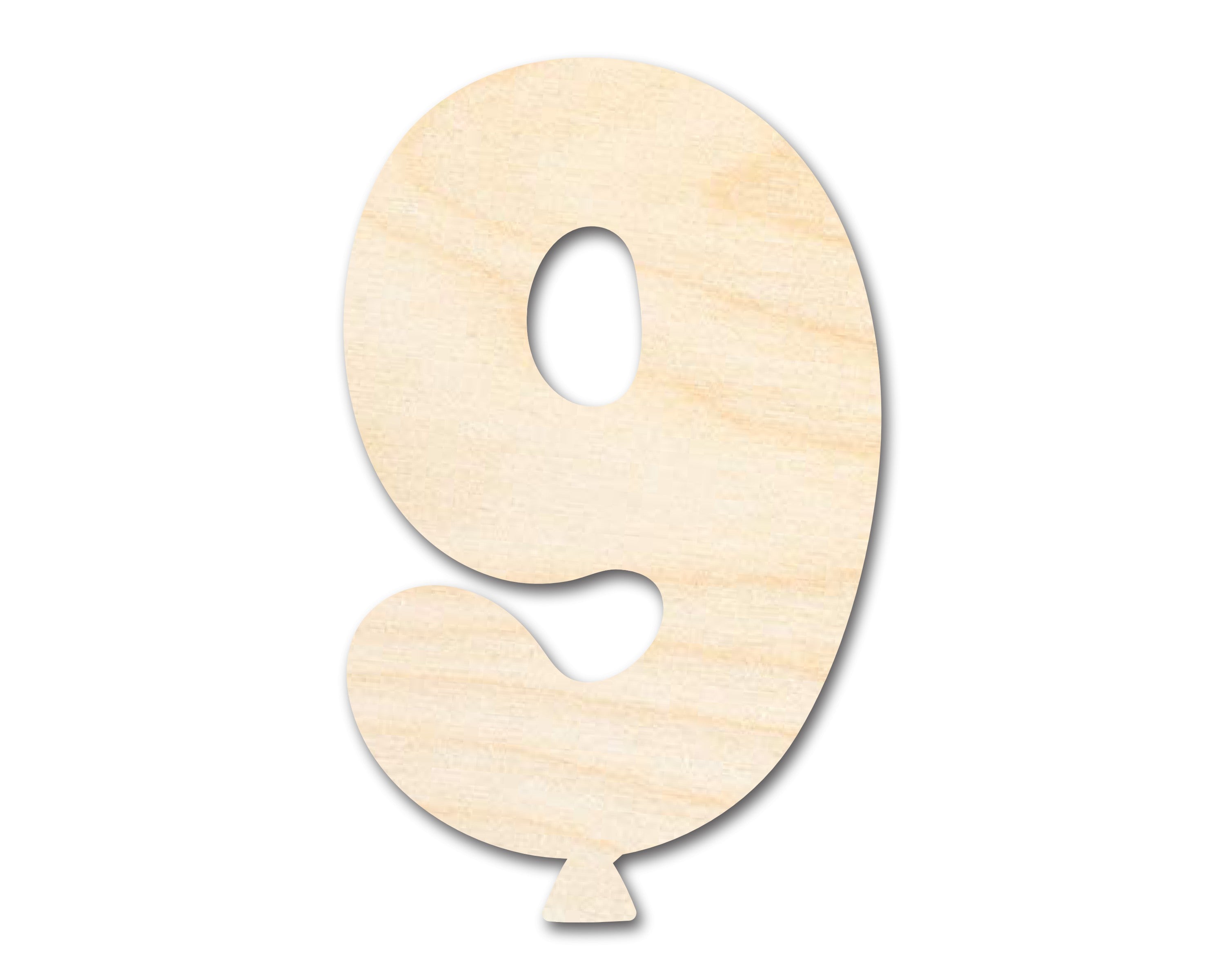 DIY Unfinished Baltic Birch Wood Balloon Number 9 Shape, Up to 46 Inches