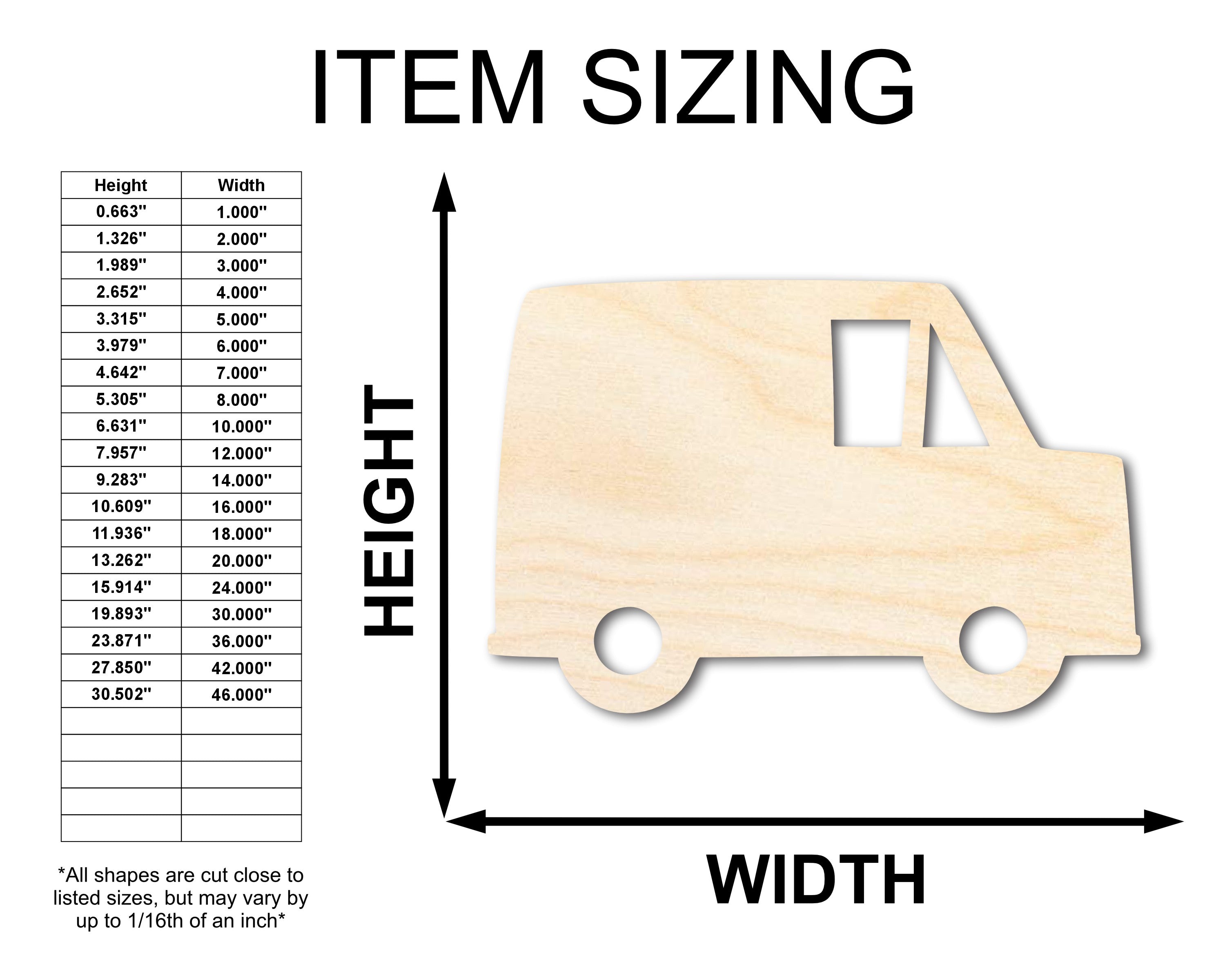 Unfinished DIY Craft Cutout in the Shape of a Wood Mail Truck, Available in Sizes up to 46 Inches