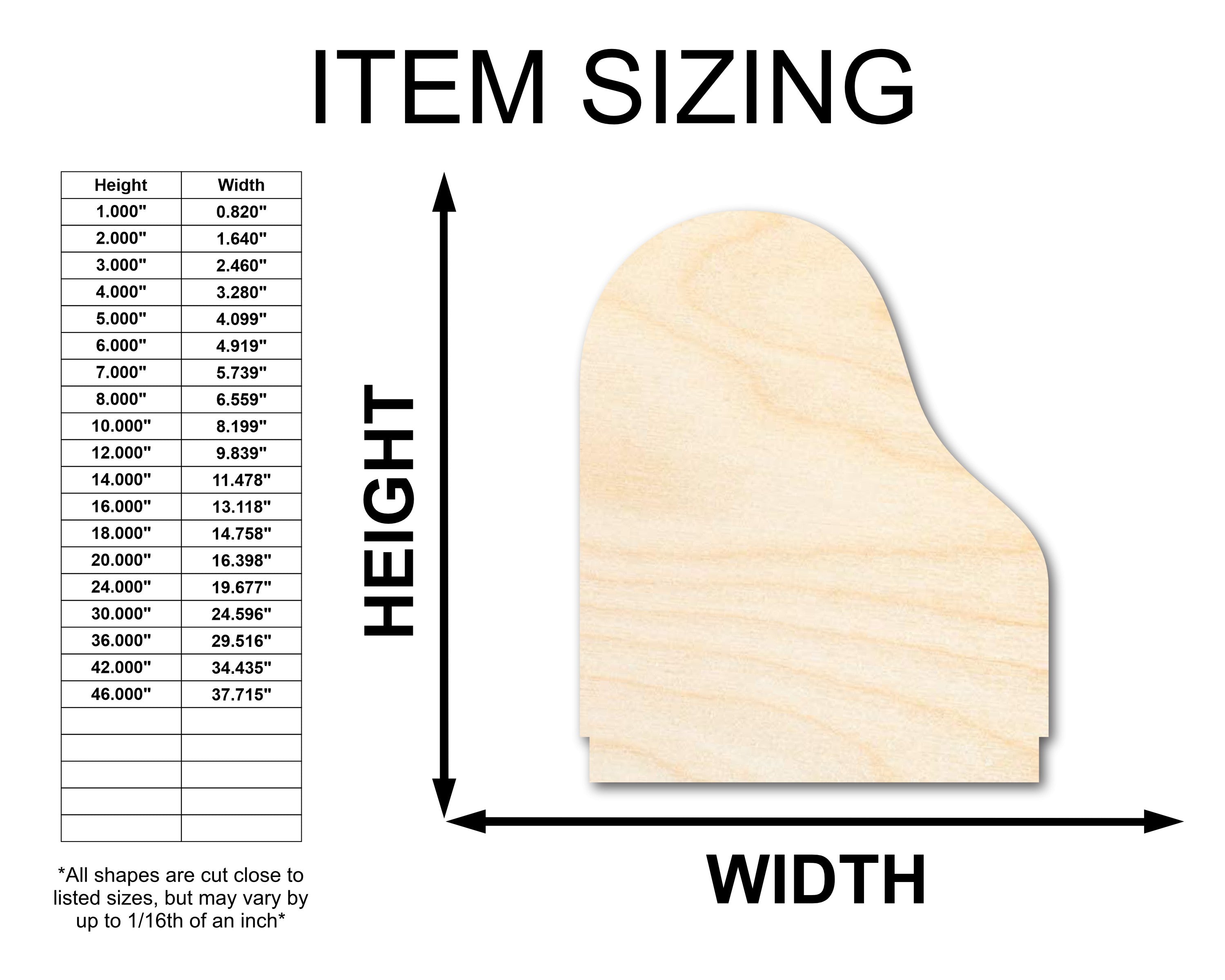 DIY Unfinished Wood Grand Piano Shape Craft Pieces up to 46 Inches
