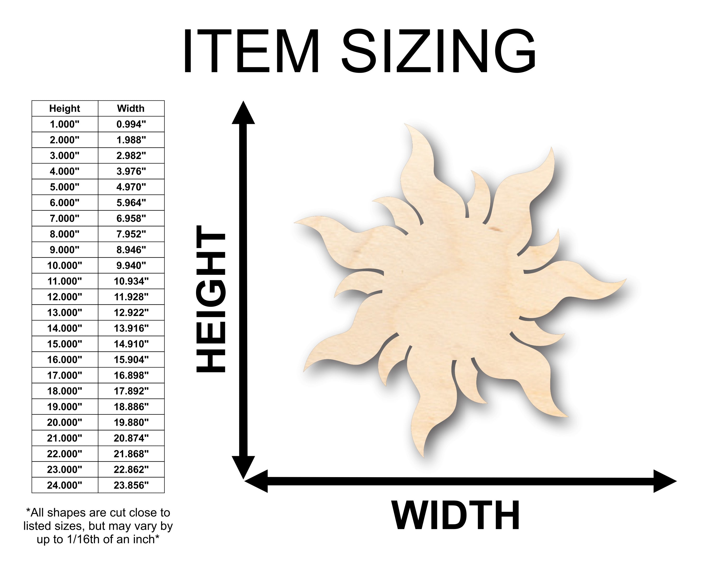 DIY Unfinished Wood Sun Shape Craft Pieces up to 46 Inches