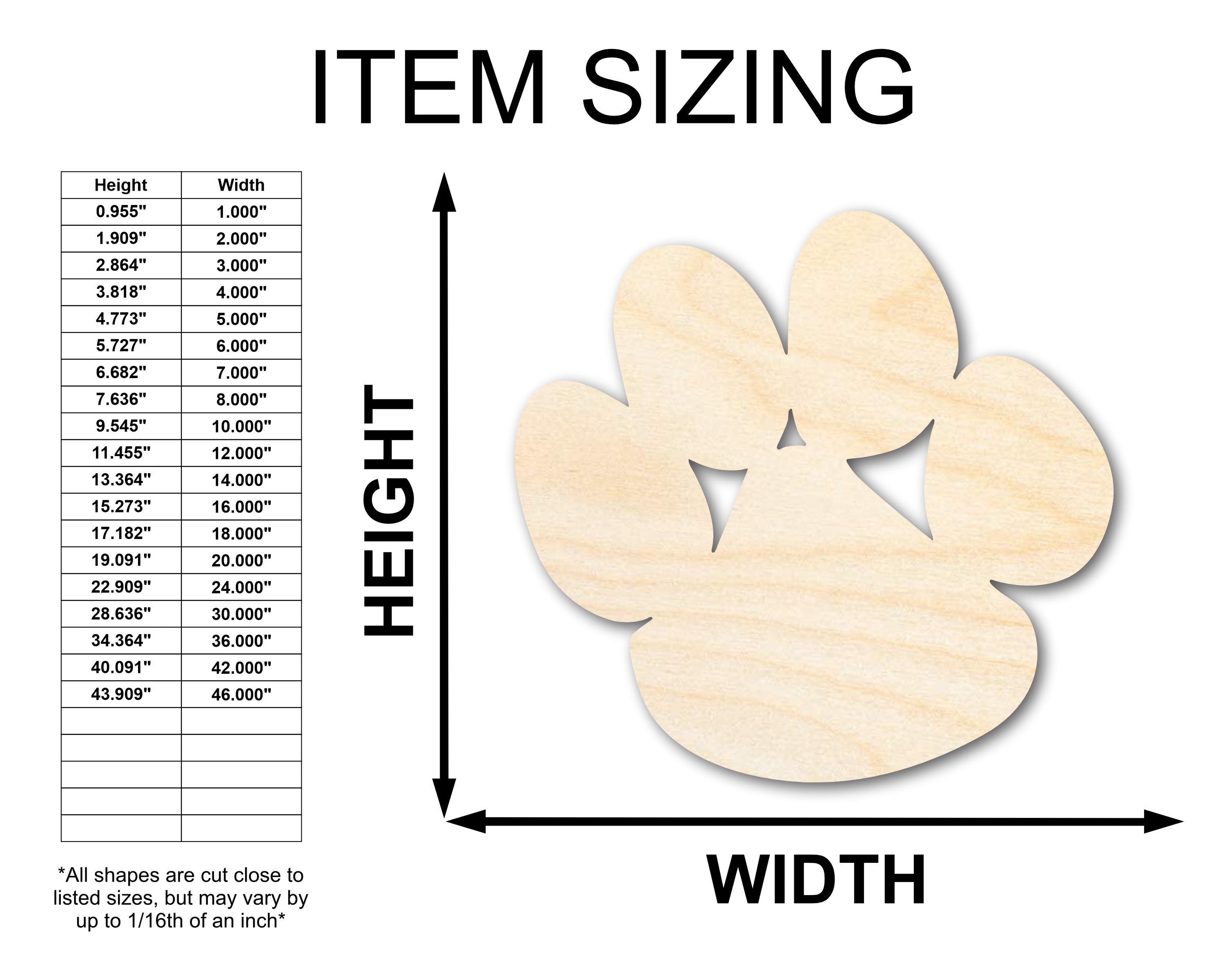 Unfinished Wood Craft in Bear Paw Shape - Available up to 46 Inches