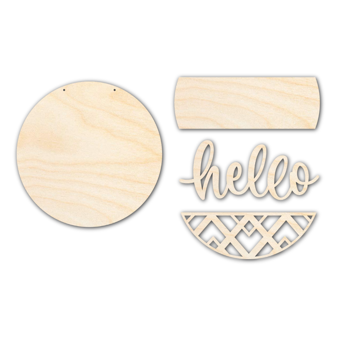 1/4 - inch Thick Unfinished Wood Geometric 'Hello' Door Sign Craft Kit