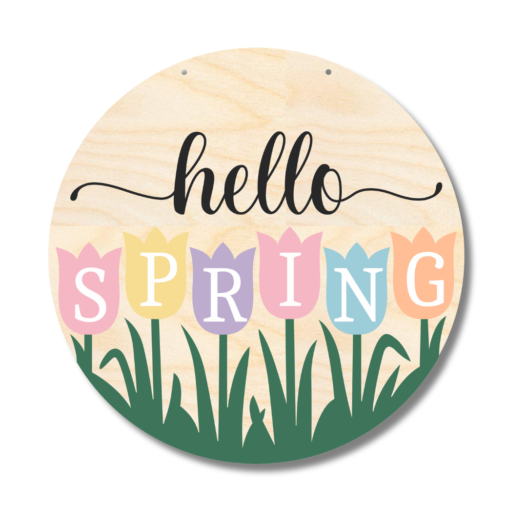 Unfinished Wood Hello Spring Door Sign Craft Kit | 1/4 - Inch Thick Wood Craft Cutouts for Decorating
