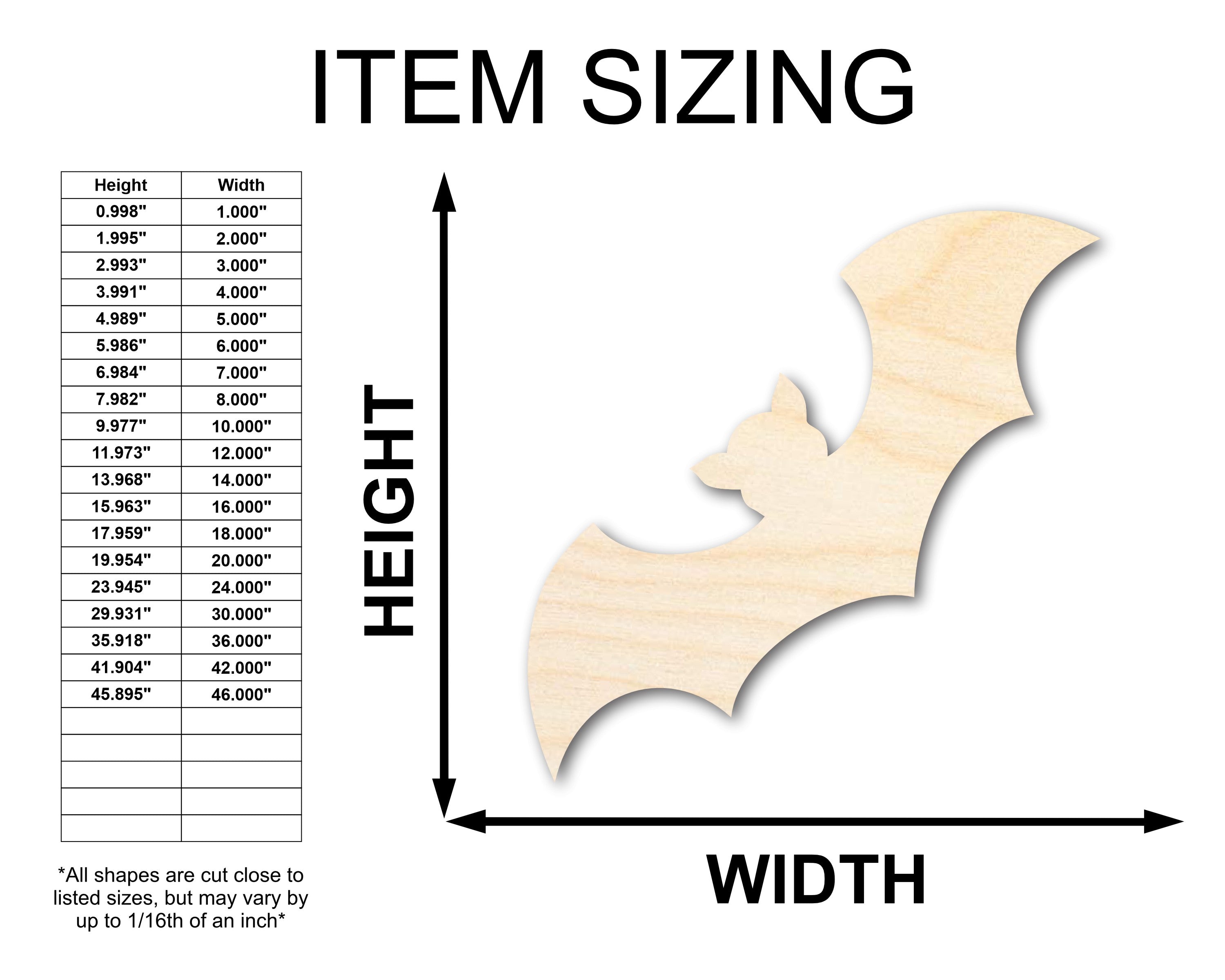Unfinished Sanded Wood Bat - Shaped Craft Items, Up to 46 Inches