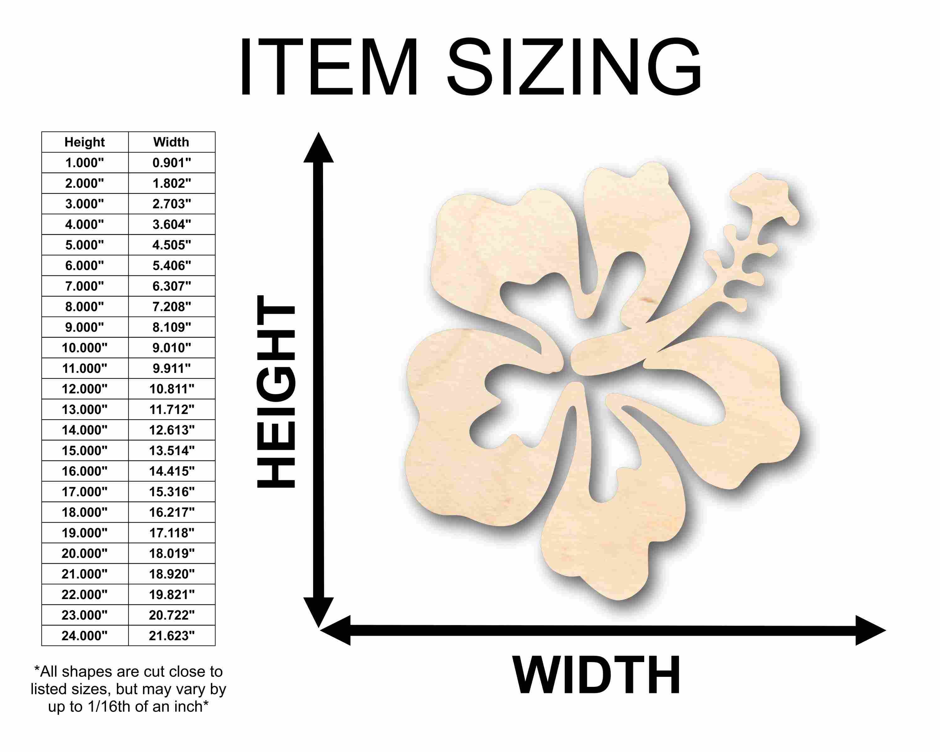 Unfinished Wood Craft - DIY Hibiscus Flower Silhouette Available up to 46 Inches for Your Creative Projects