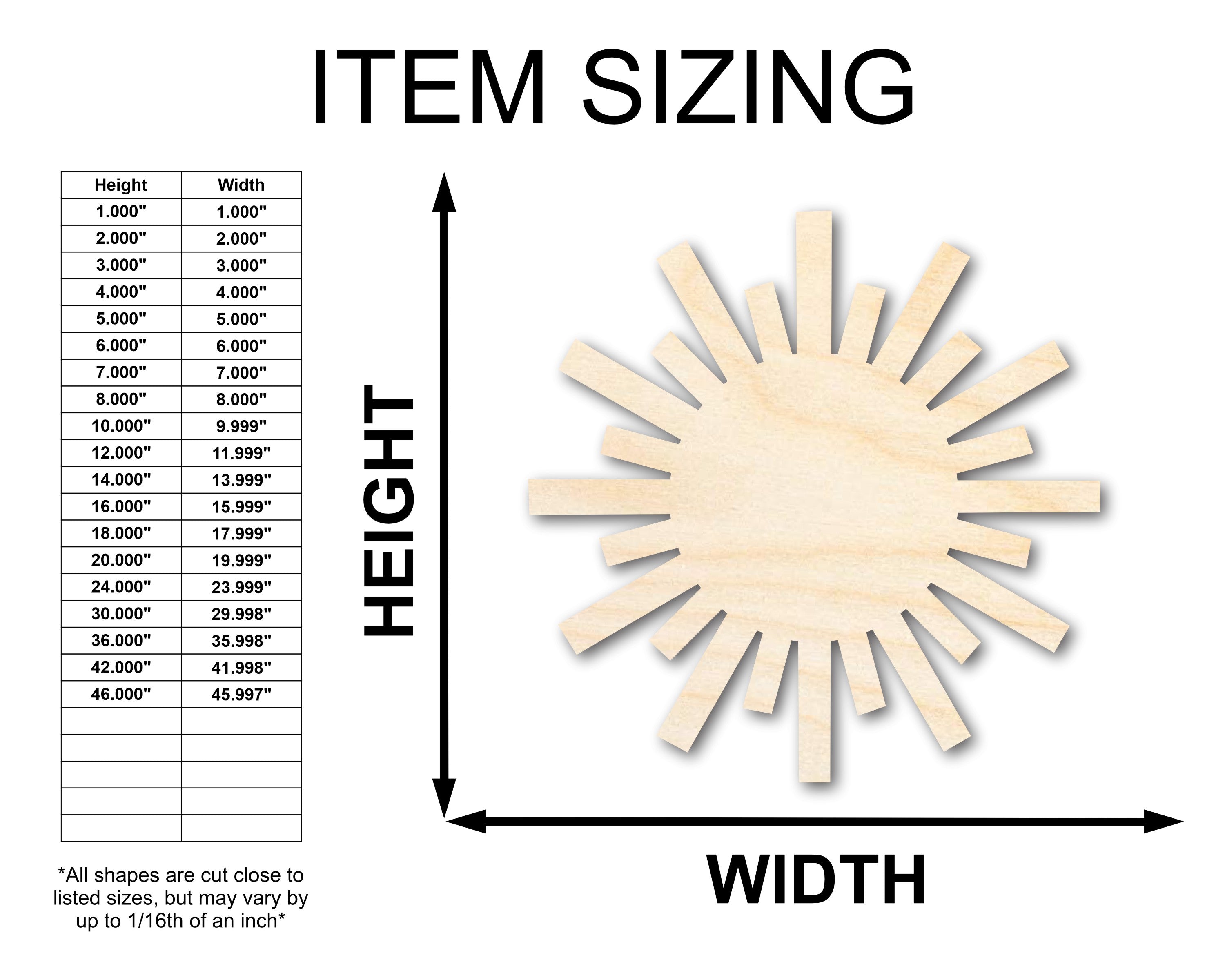DIY Unfinished Baltic Birch Wood Sun Shape Craft Cutouts up to 46 Inches
