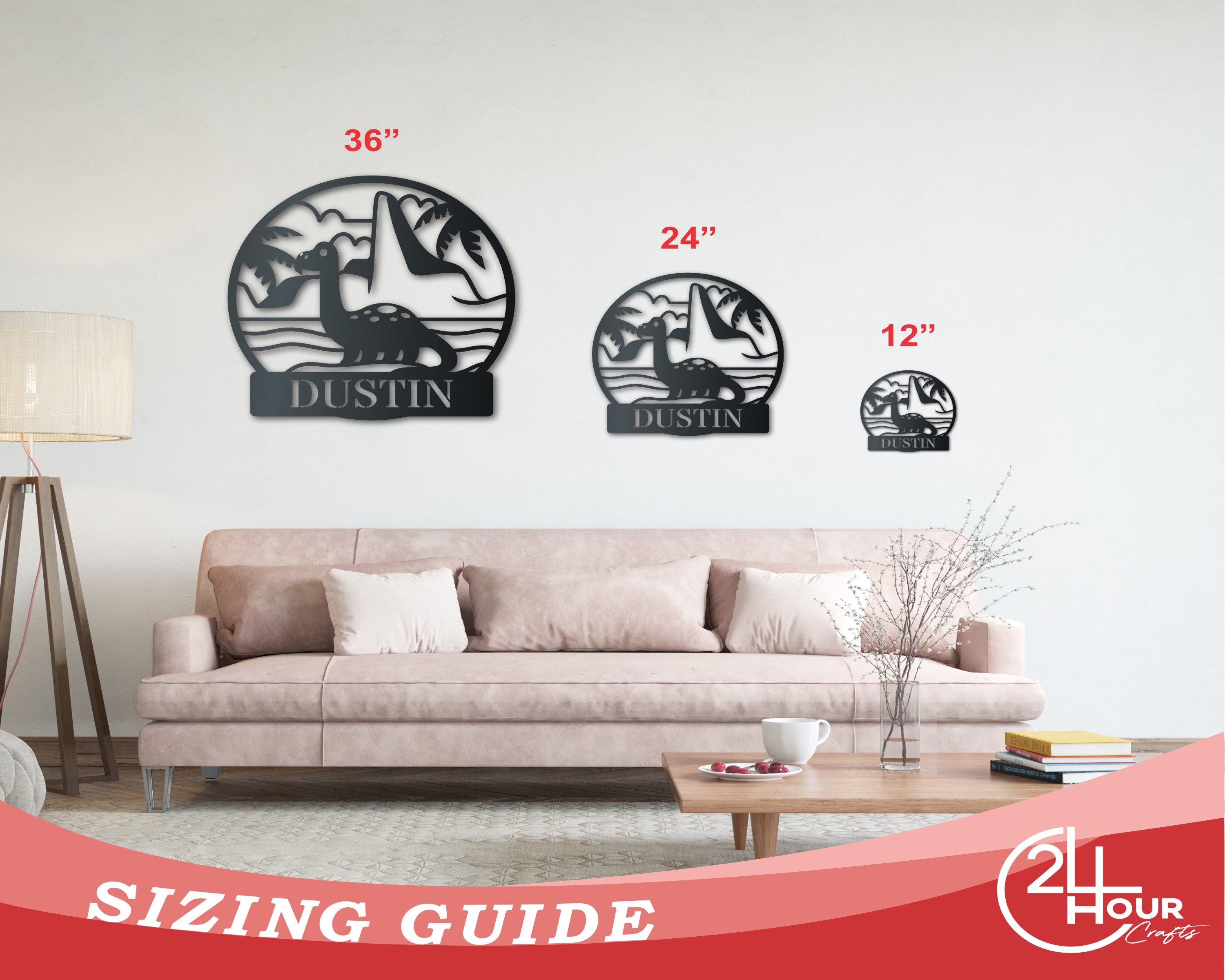 Customizable Metal Baby Brontosaurus Wall Art Decor for Kids' Dinosaur-Themed Bedroom | Suitable for Both Indoor and Outdoor Use | Sizes Up to 46 Inches | More Than 20 Color Choices