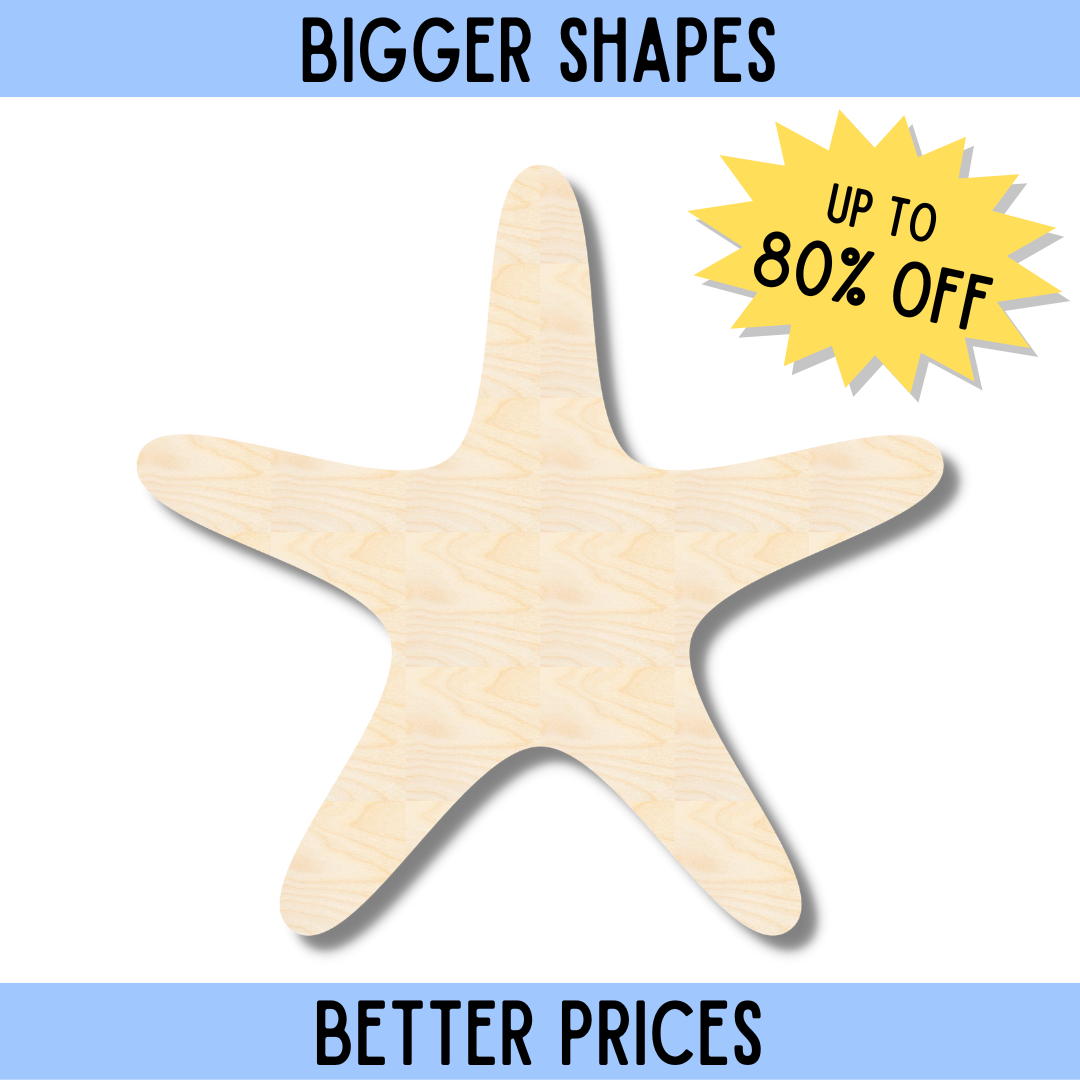 Large-Scale Unfinished Wood Starfish Shape for DIY Crafts