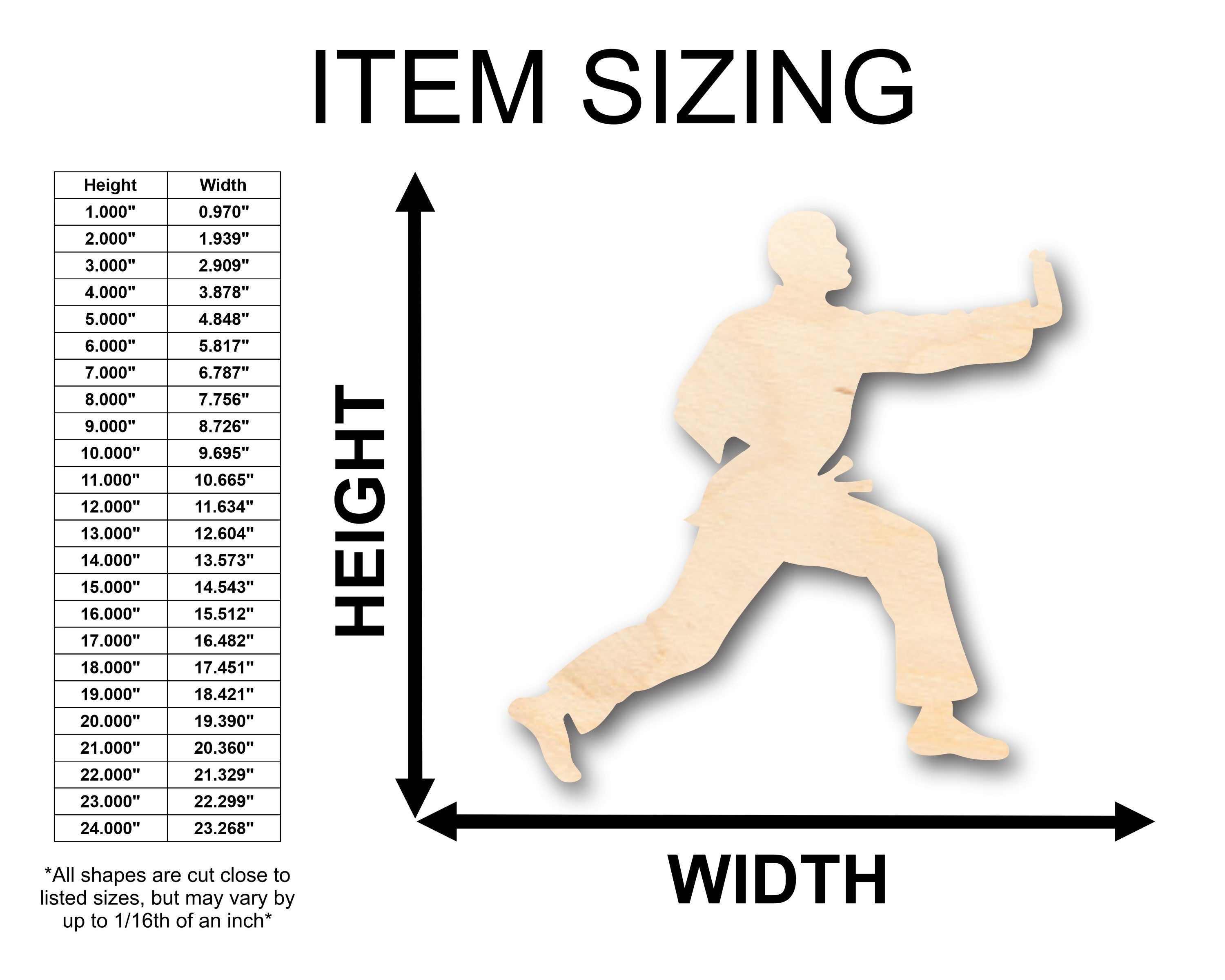 Unfinished DIY Wood Male Martial Arts Karate - Shaped Craft Pieces, Sizes up to 46 Inches for Creative Projects
