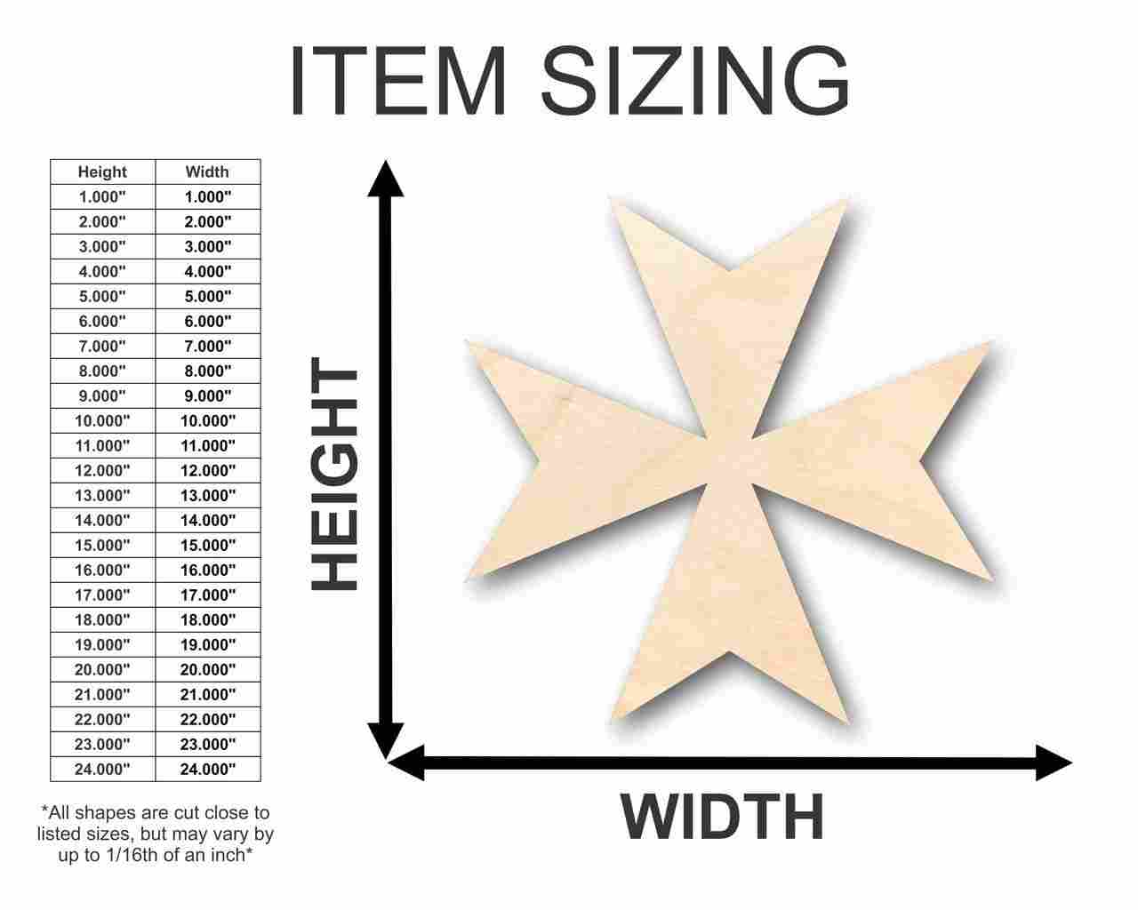 Unfinished DIY Craftable Wood Maltese Cross Shape from Malta, Suitable for up to 46 DIY Projects