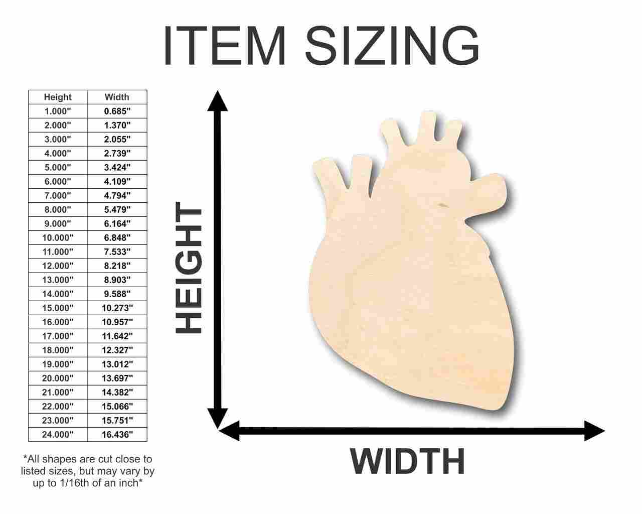 Unfinished Baltic Birch Plywood Human Heart Shape Craft Supplies - Up to 24 Inches for 46+ DIY Projects