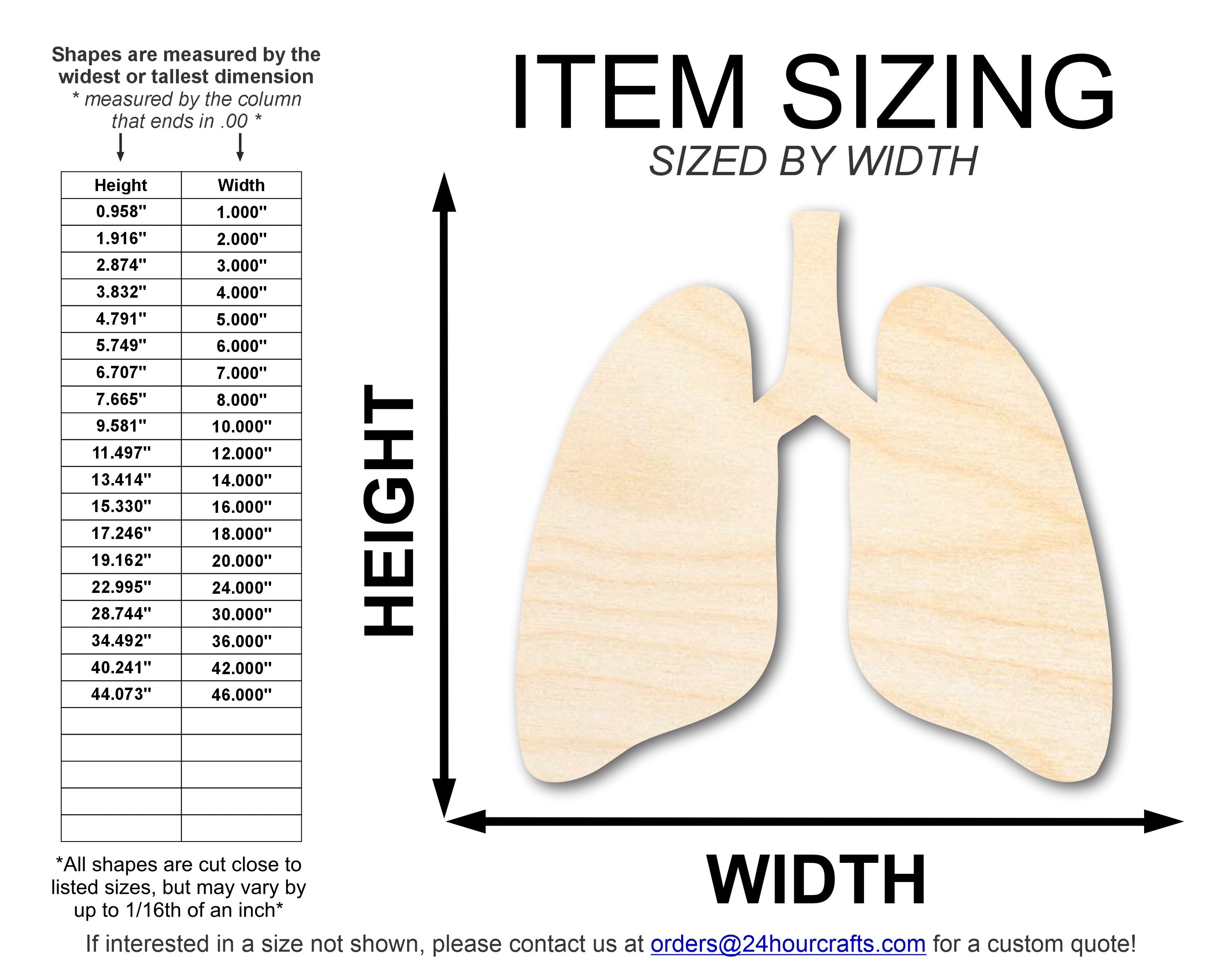 DIY Unfinished Baltic Birch Lung Shape Cutouts up to 46 Inches