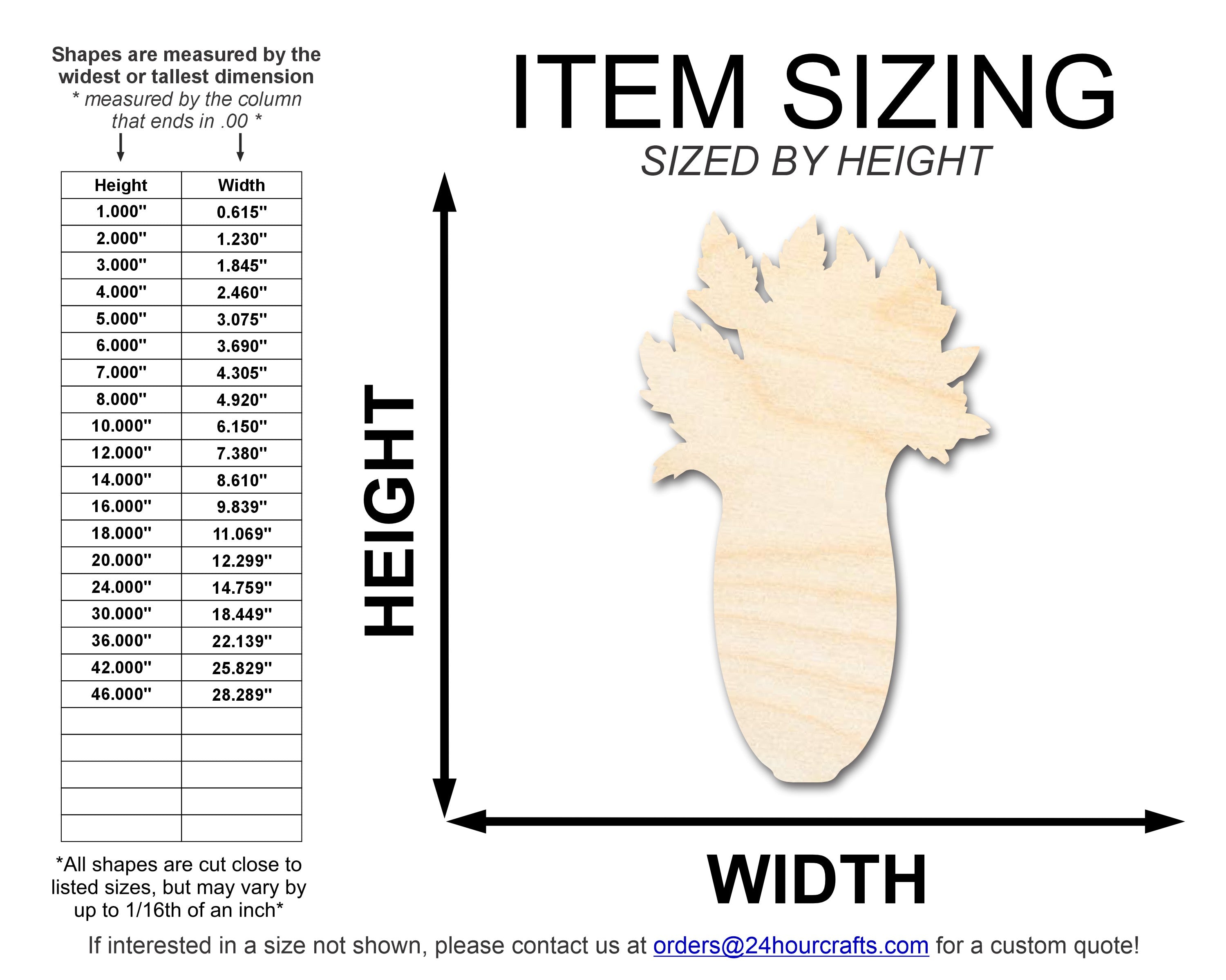 Unfinished Baltic Birch Wood Celery Shape DIY Craft Cutouts - Up to 46 Inches for Multiple DIY Projects
