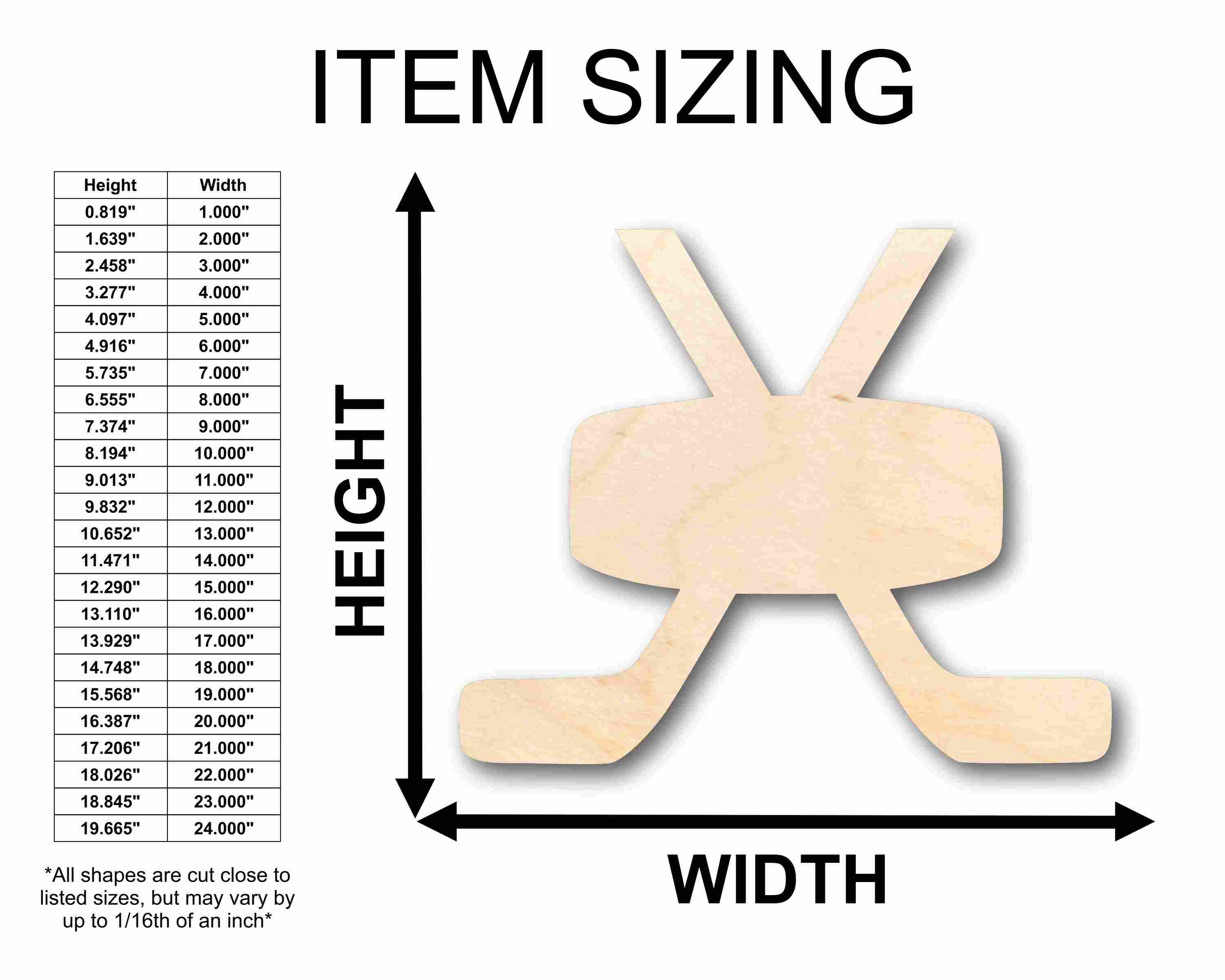 DIY Pair of Unfinished Wood Hockey Sticks with Puck Silhouette - Up to 46 Inches