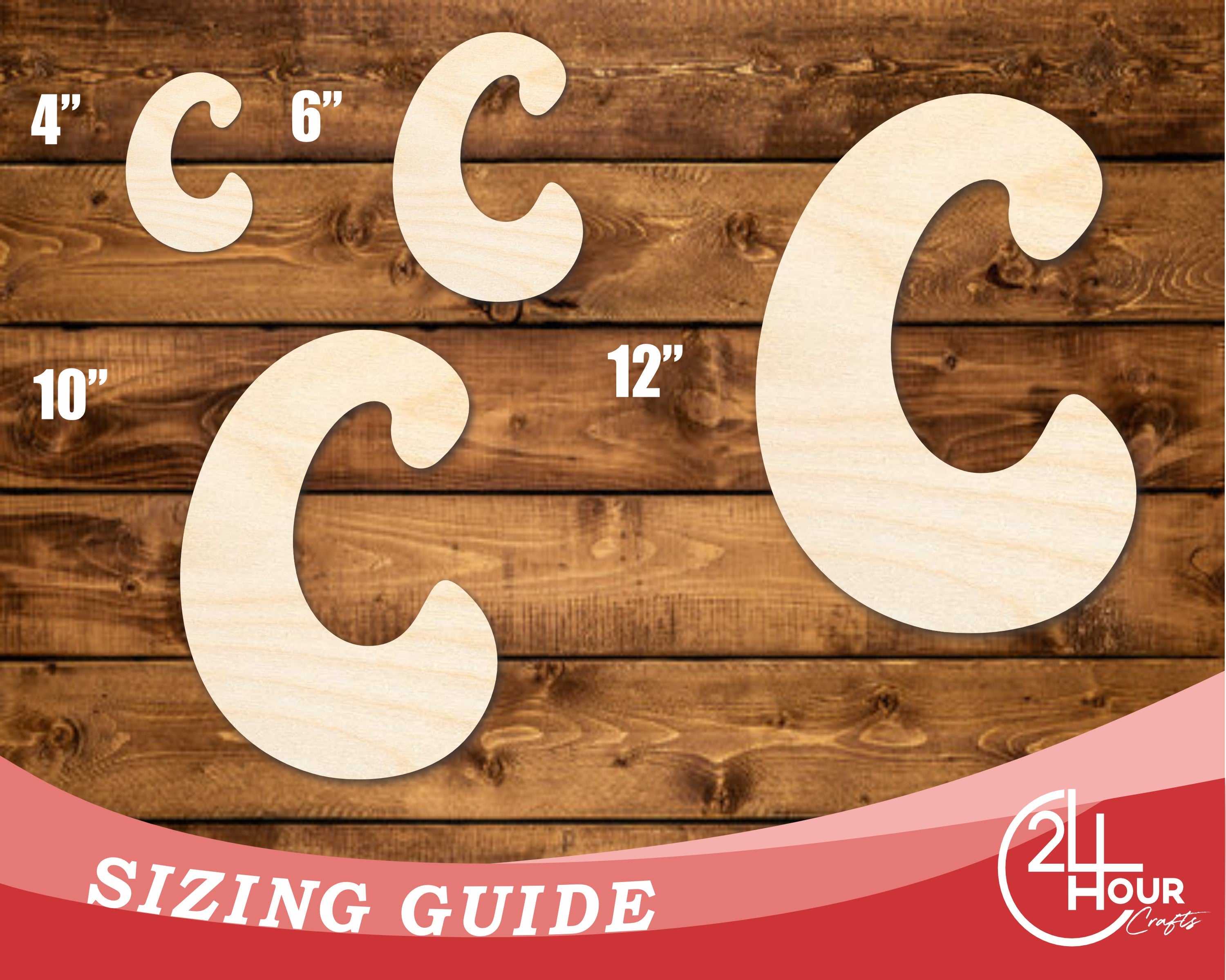 Unfinished Baltic Birch Wood Groovy C Font Shape DIY Craft Cutouts - Up to 46 Inches for Multiple DIY Projects