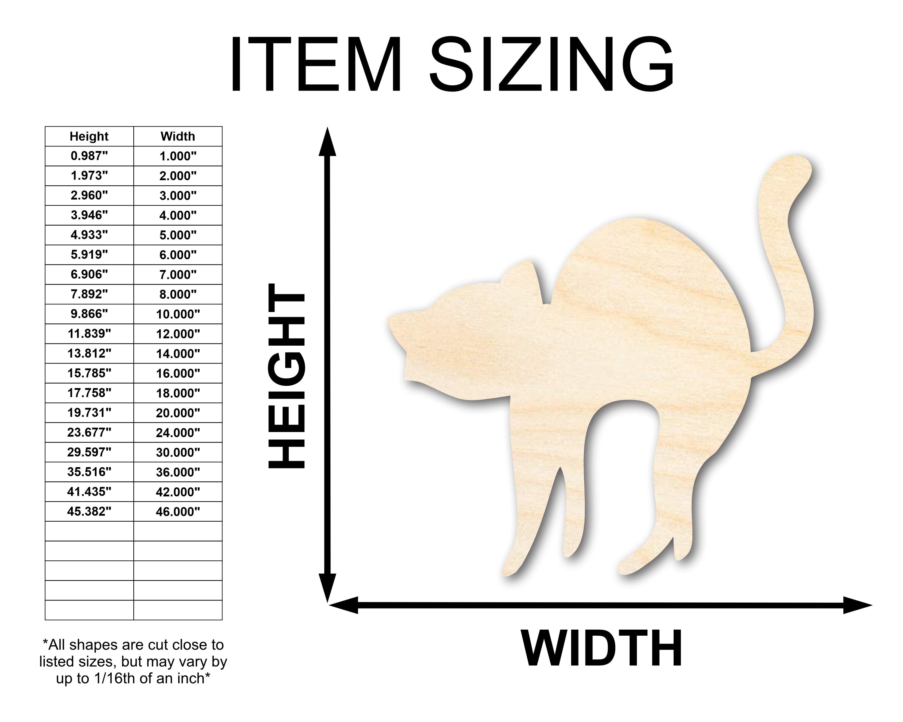 Unfinished Sanded Wood Arching Cat Shape Craft - Up to 36 Inches