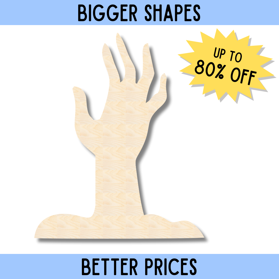 Enhanced and Larger Unfinished Wood Cutout in the Shape of a Zombie Hand for DIY Crafts