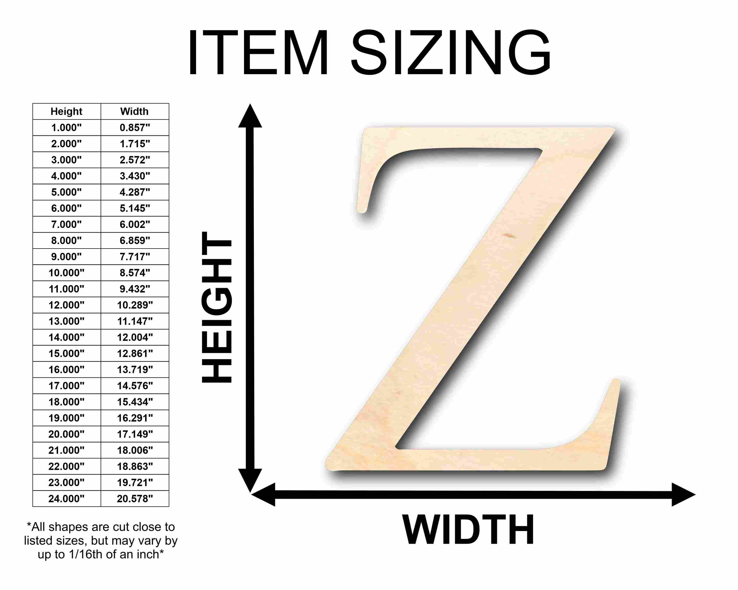 Unfinished Baltic Birch Wood Zeta Silhouette for Up to 46 DIY Craft Projects