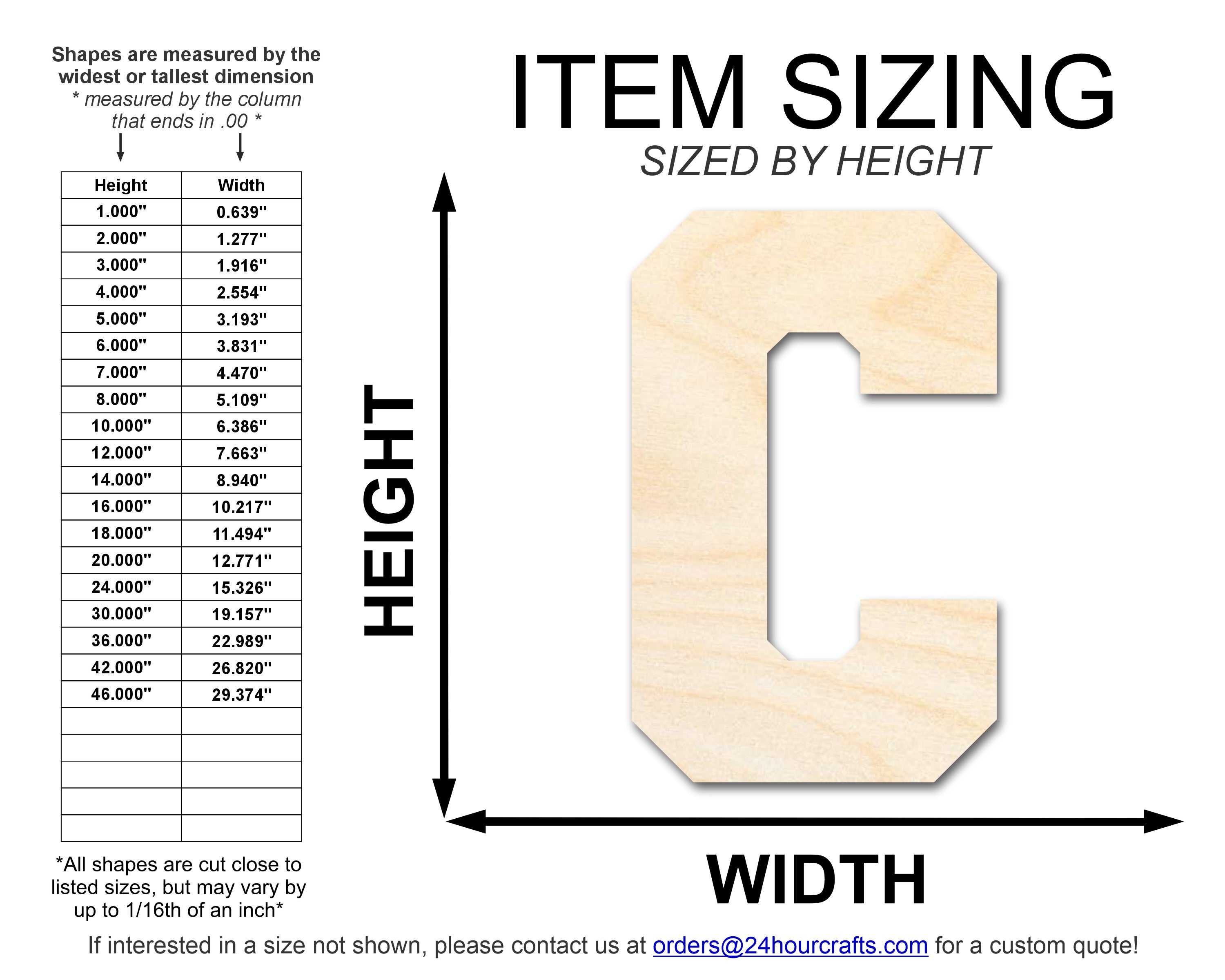 DIY Unfinished C - Shape Wood Varsity Team Font Cutouts up to 46 Inches