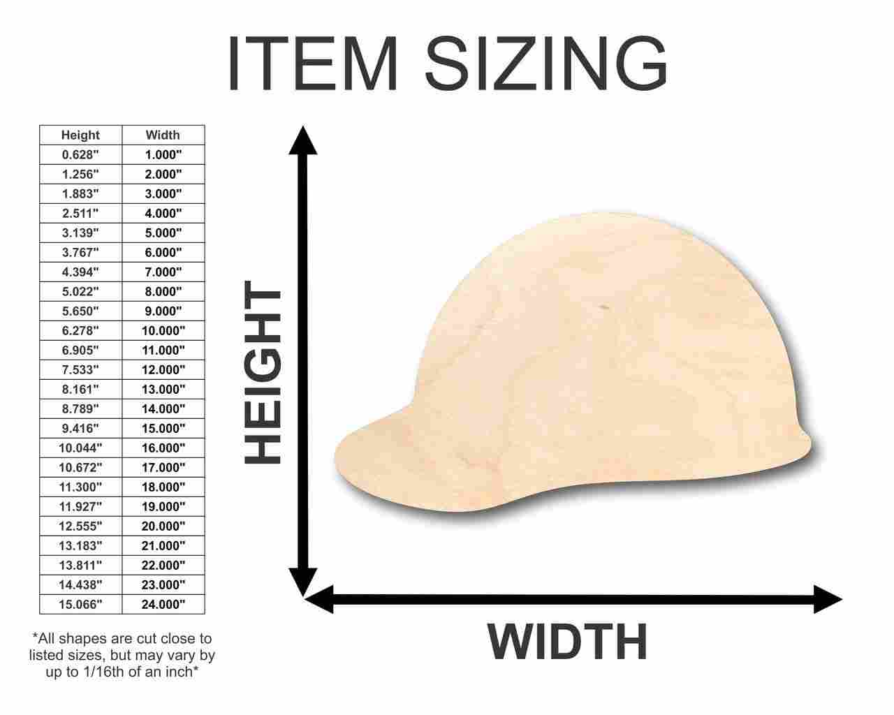 Unfinished Baltic Birch Wood Hard Hat Shape for Construction, Tool, and Craft Projects - Up to 46 DIY Options