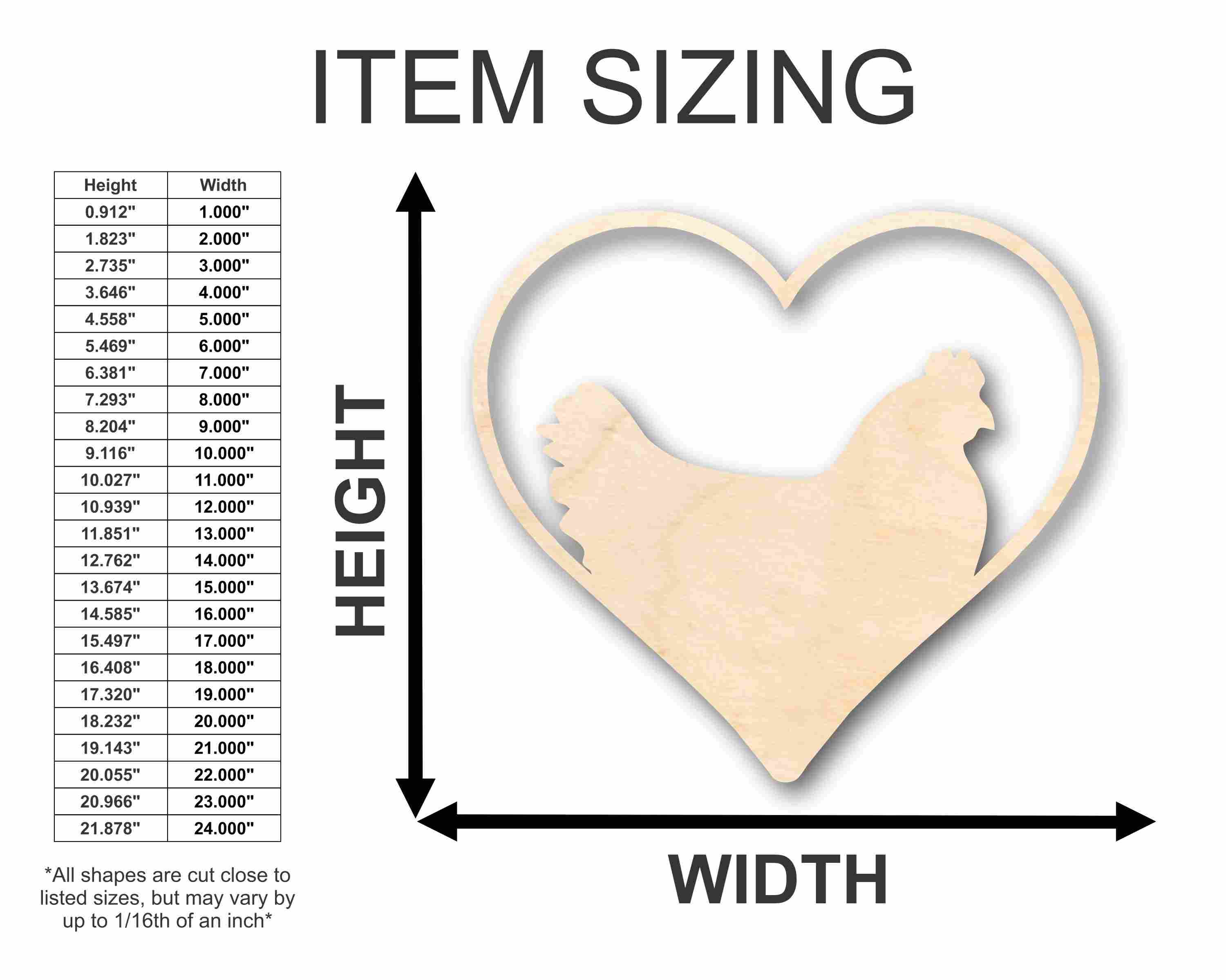 DIY Unfinished Wood Chicken Heart Silhouette - Up to 46 Crafting Options