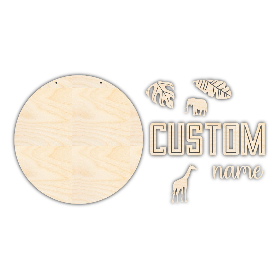 Customizable Unfinished Wood Safari-Themed Door Sign Kit for Personalized Home Decor | 1/4 Inch Thick Wood Craft Cutouts