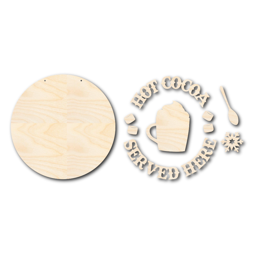 Unfinished Wood Craft Cutouts Kit for Hot Cocoa Themed Door Sign | 1/4 Inch Thick