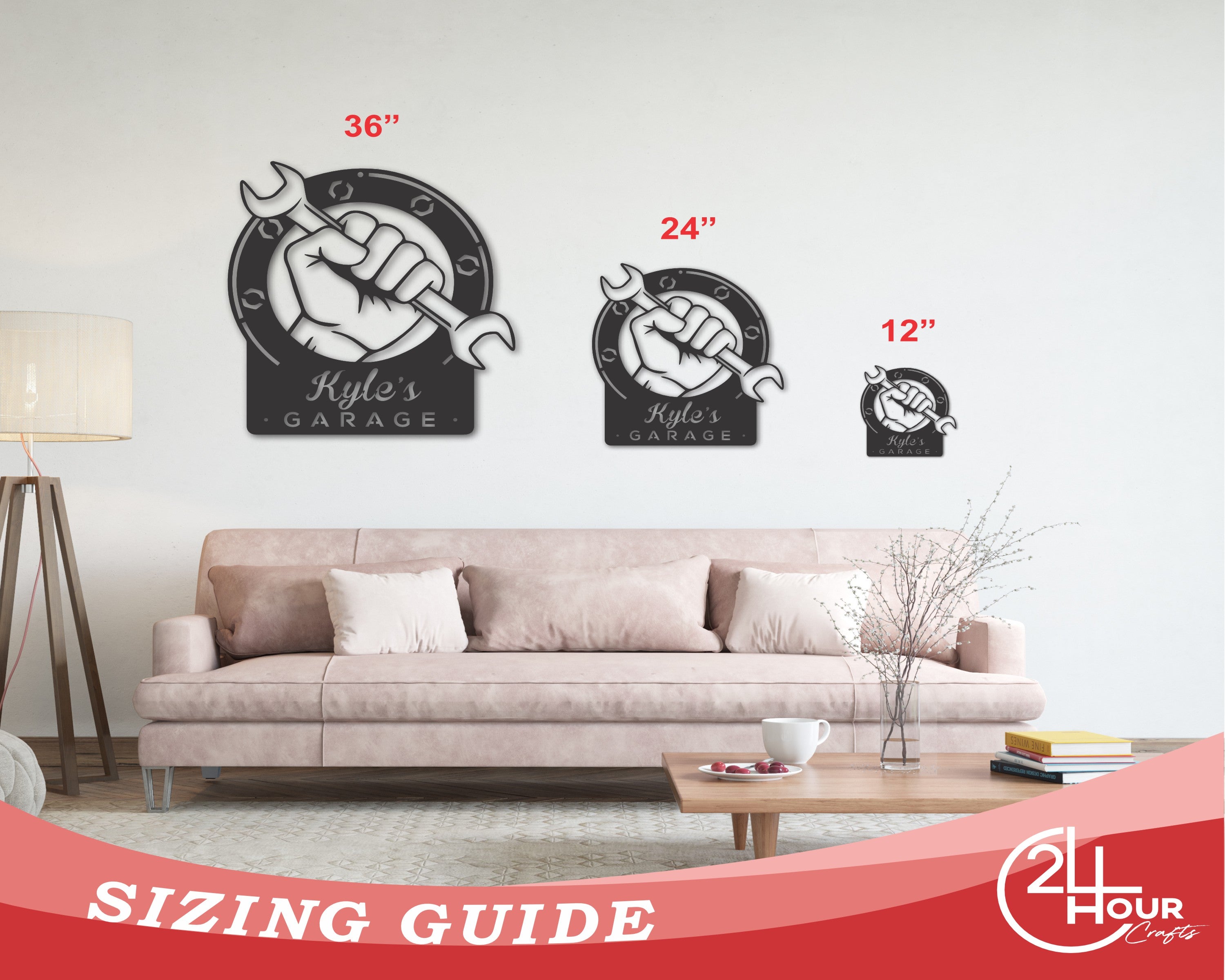 Customizable Personalized Metal Garage Decorative Wrench Sign with 15 Color Choices