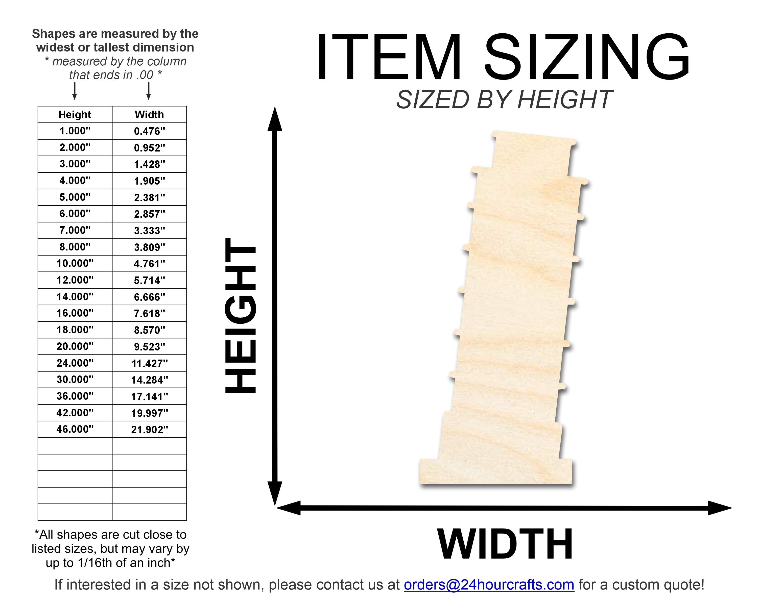 DIY Unfinished Baltic Birch Wood Leaning Tower of Pisa Cutout up to 46"