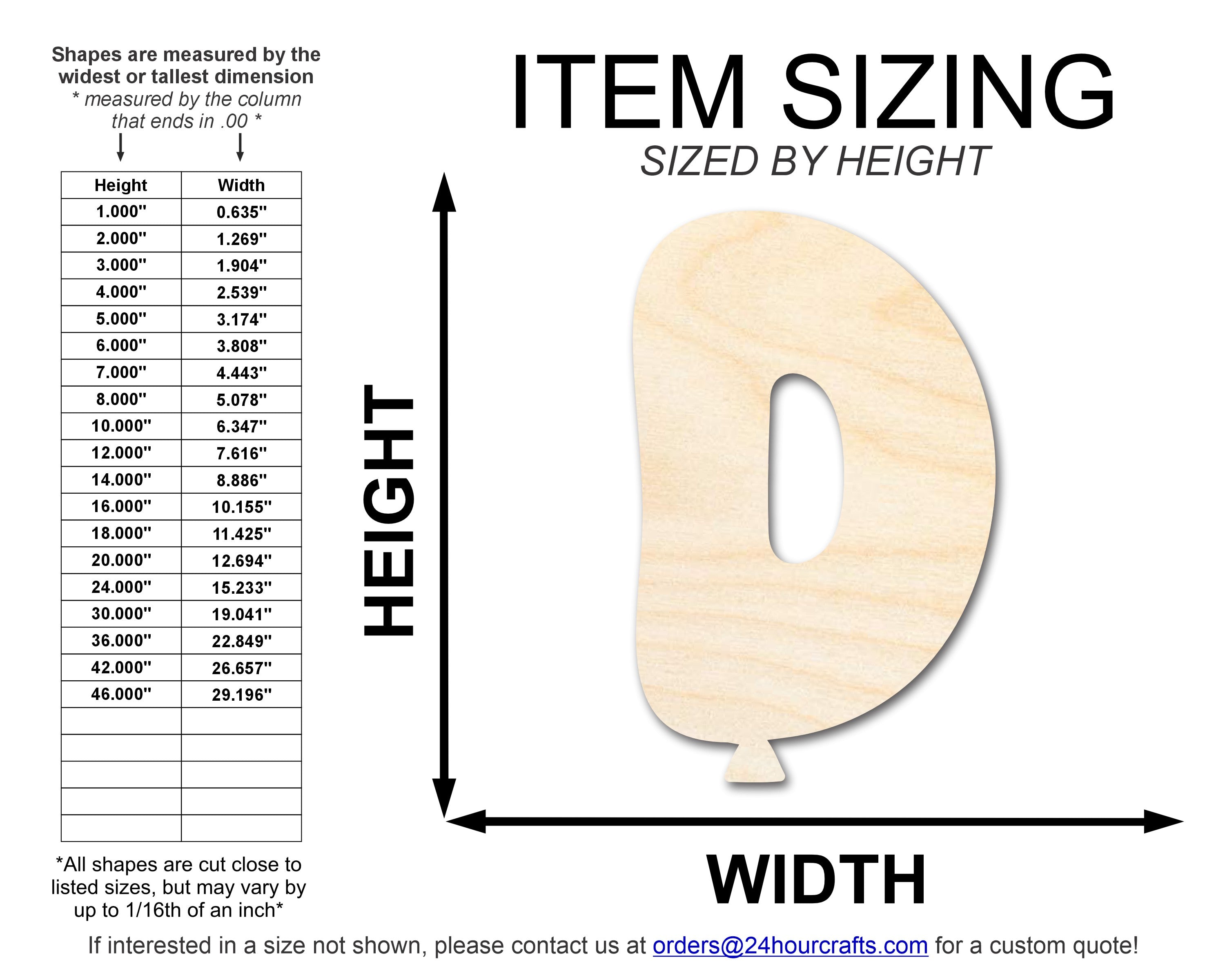 DIY Unfinished Baltic Birch Wood Balloon Letter D Shape Cutout up to 46 Inches
