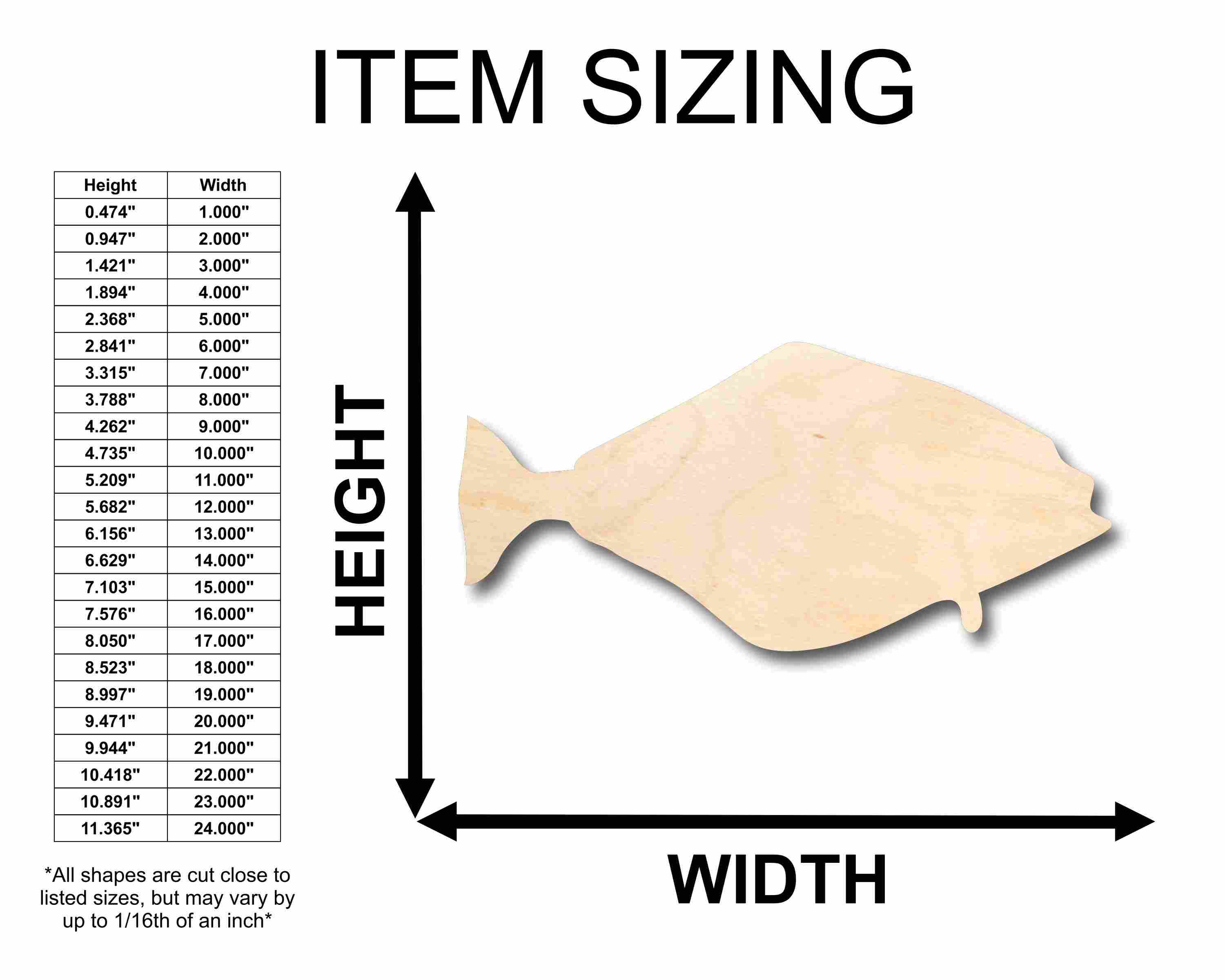 Unfinished Baltic Birch Wood Halibut Fish Silhouette for Do - It - Yourself Crafts up to 46 Inches