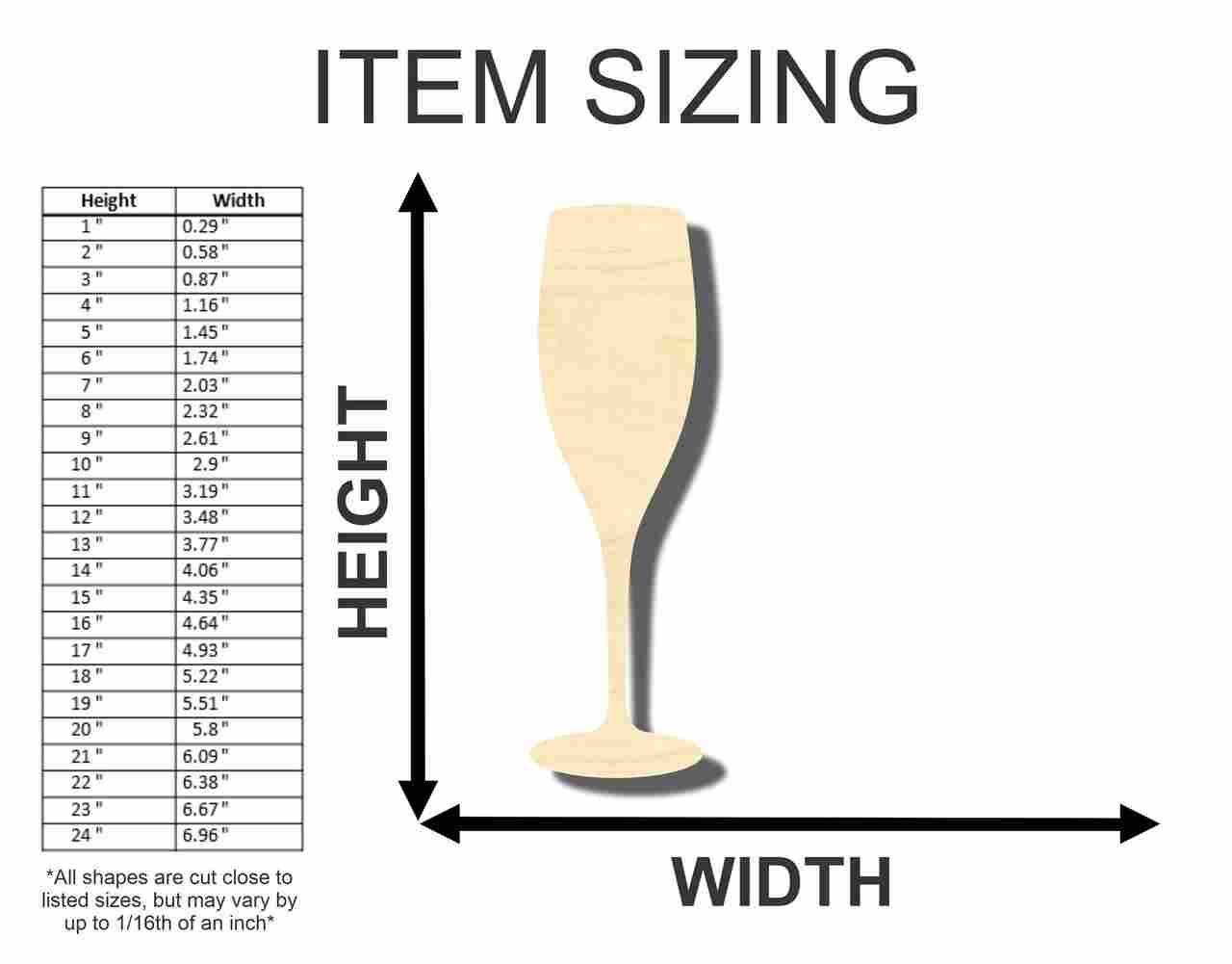 Unfinished Baltic Birch Plywood Champagne Glass Shapes - Ideal for Party Decor and DIY Crafts, Sizes Up to 24 Inches