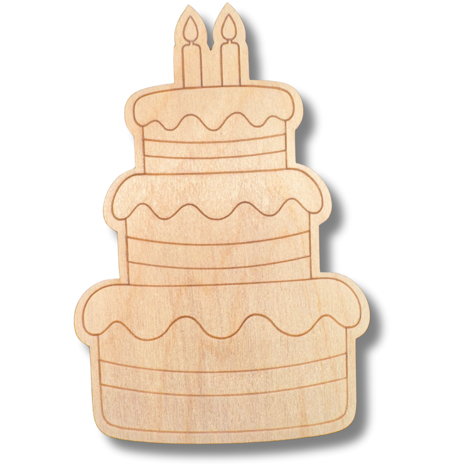 Unfinished Three - Tier Birthday Cake Shaped Wood with Etched Design for Line - by - Line Painting Crafts, Suitable for Up to 30 DIY Projects