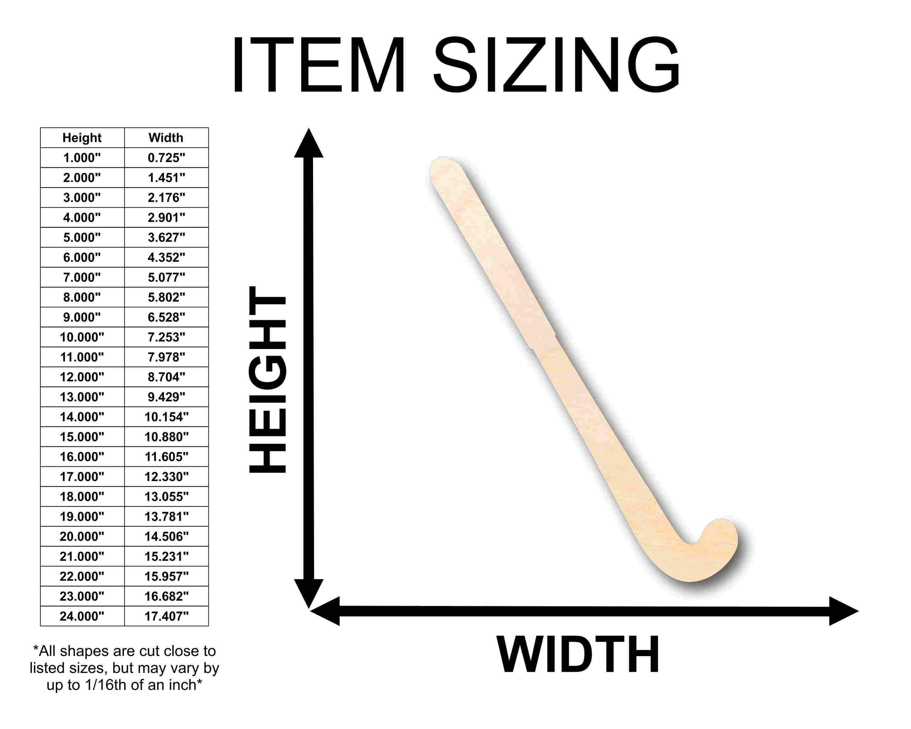 Unfinished DIY Wood Field Hockey Stick Silhouette for Crafts - Available up to 46 Inches